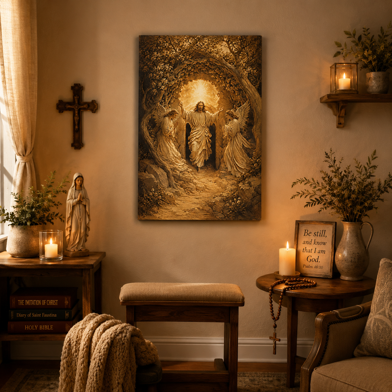 Risen Jesus with Angels Canvas Print, Resurrection of Christ, Christian Catholic Home Decor