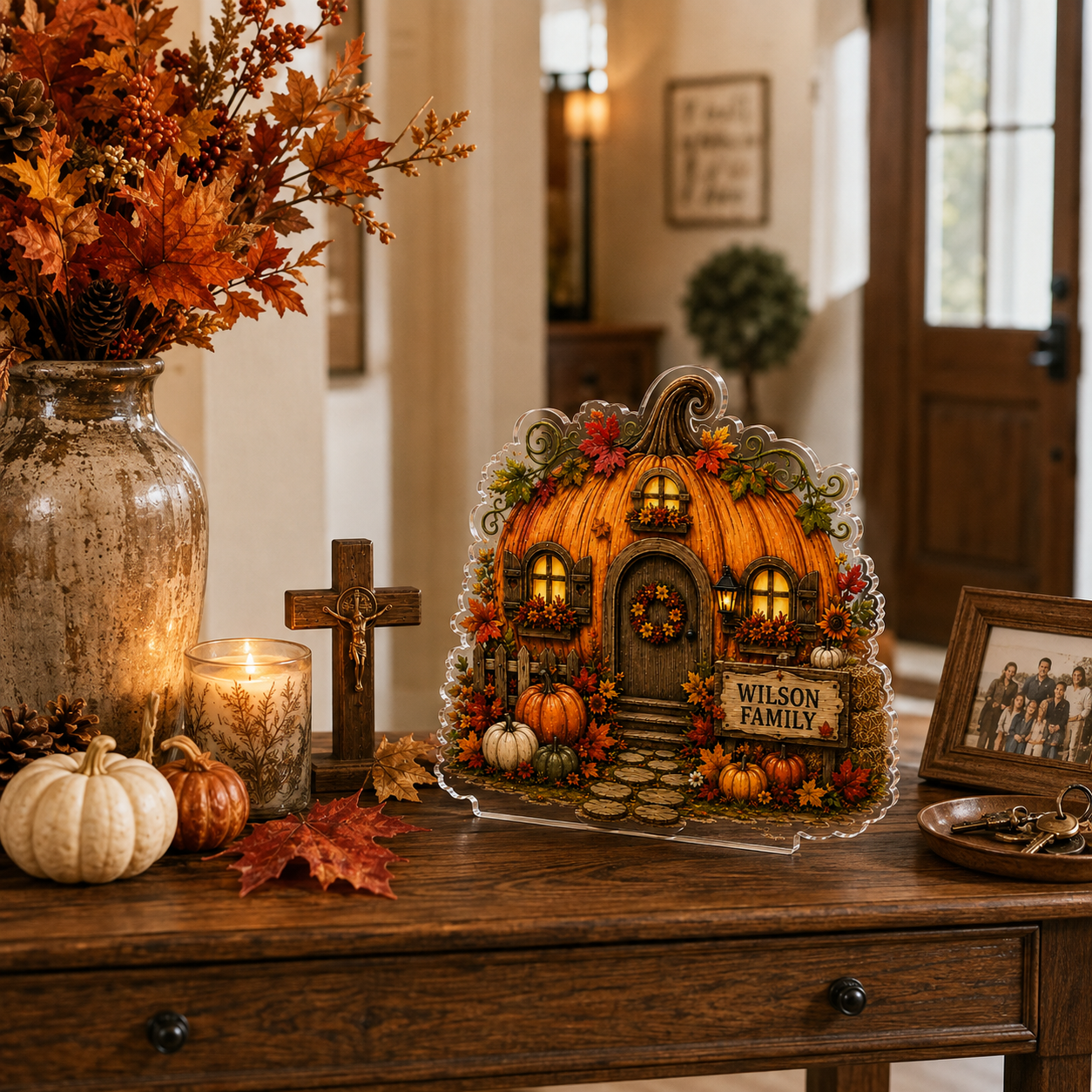 Personalized Halloween Pumpkin House Acrylic Plaque, Family Name Sign, Fall Home Decor