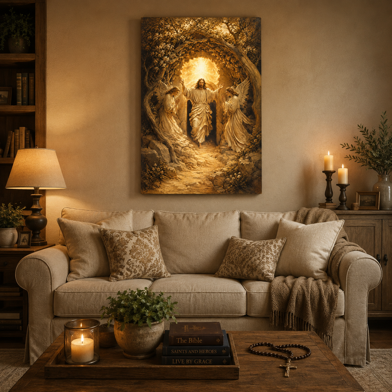 Risen Jesus with Angels Canvas Print, Resurrection of Christ, Christian Catholic Home Decor