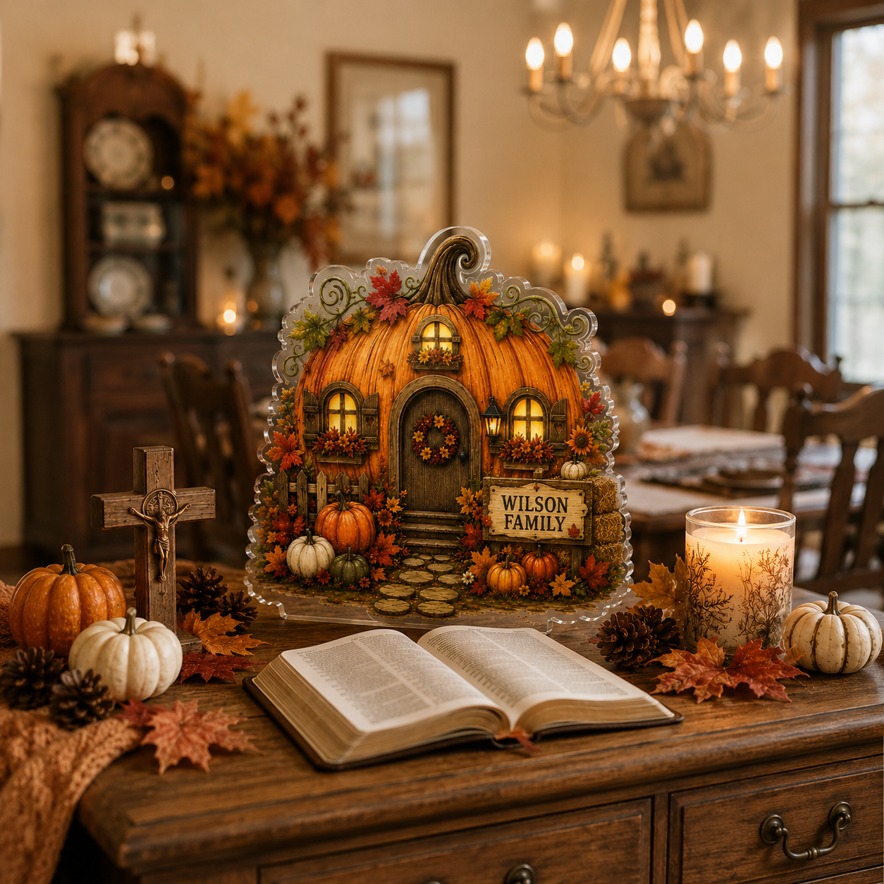 Personalized Halloween Pumpkin House Acrylic Plaque, Family Name Sign, Fall Home Decor