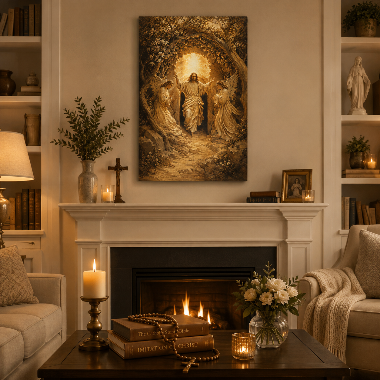 Risen Jesus with Angels Canvas Print, Resurrection of Christ, Christian Catholic Home Decor