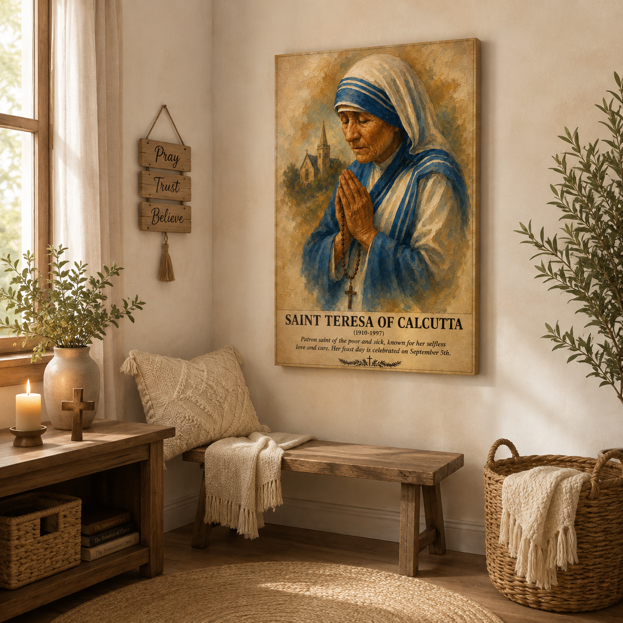 Saint Teresa of Calcutta Canvas Print - Perfect Catholic Prayer Corner Decor