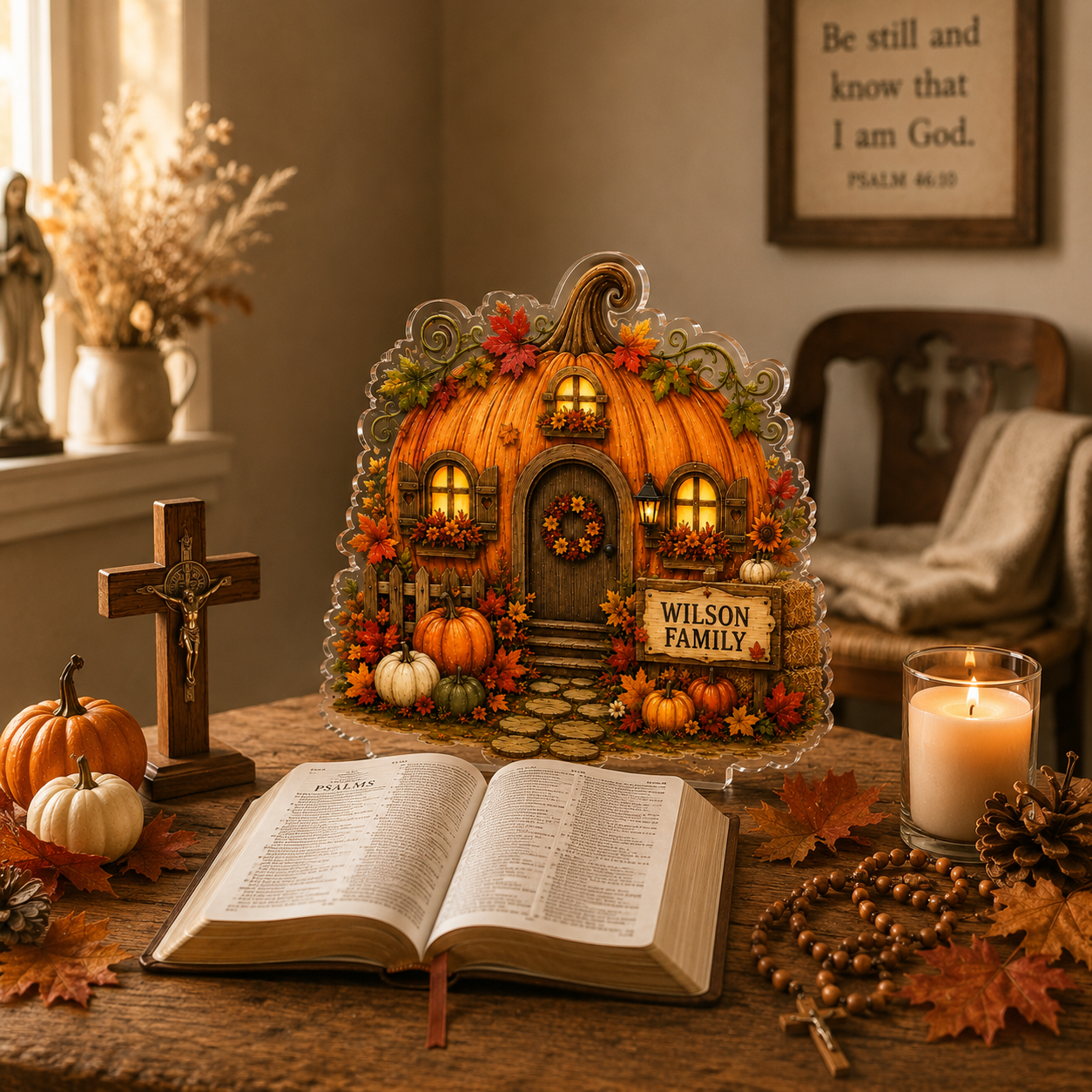 Personalized Halloween Pumpkin House Acrylic Plaque, Family Name Sign, Fall Home Decor