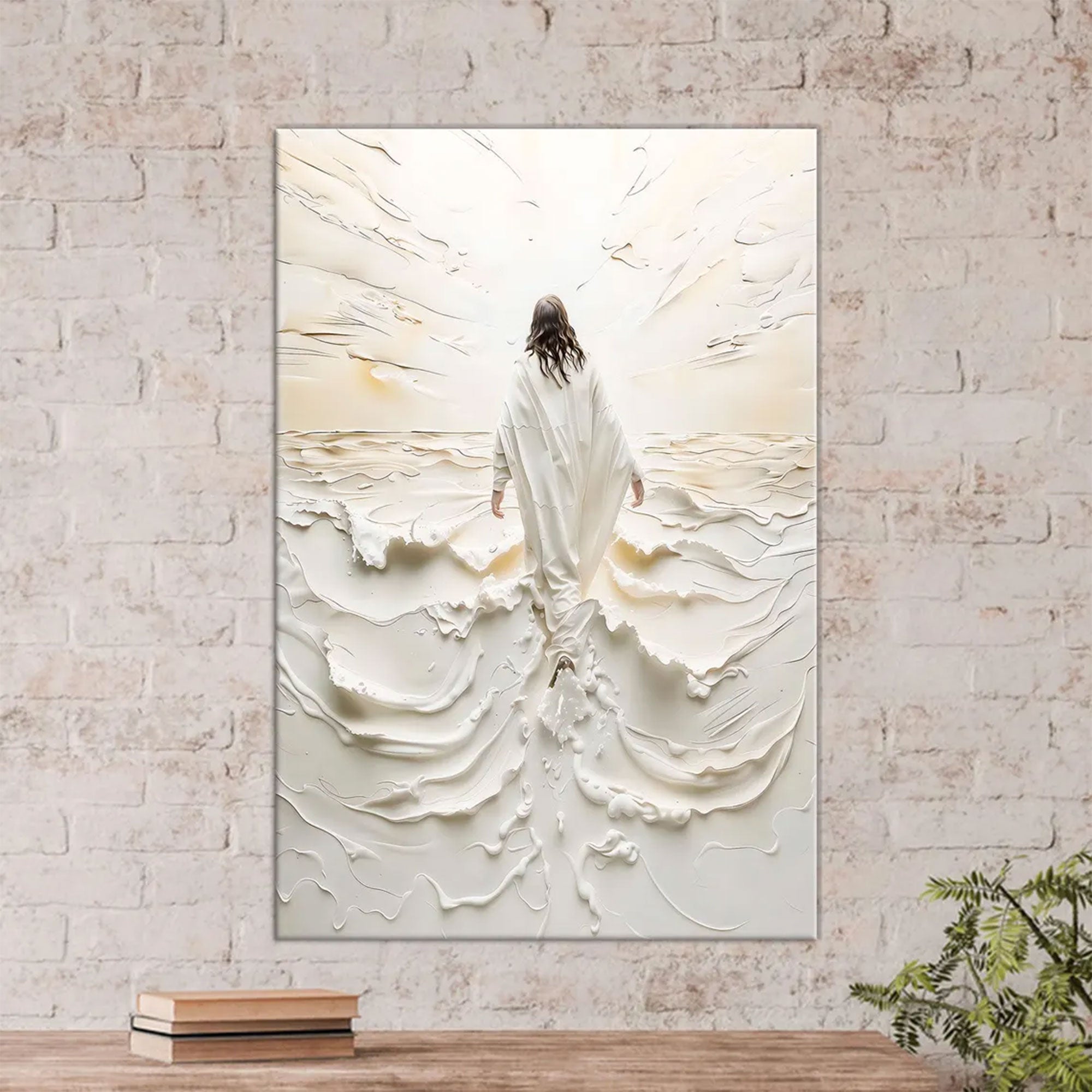 Christian Jesus Canvas Print, Walking Into Light Religious Wall Art Decor
