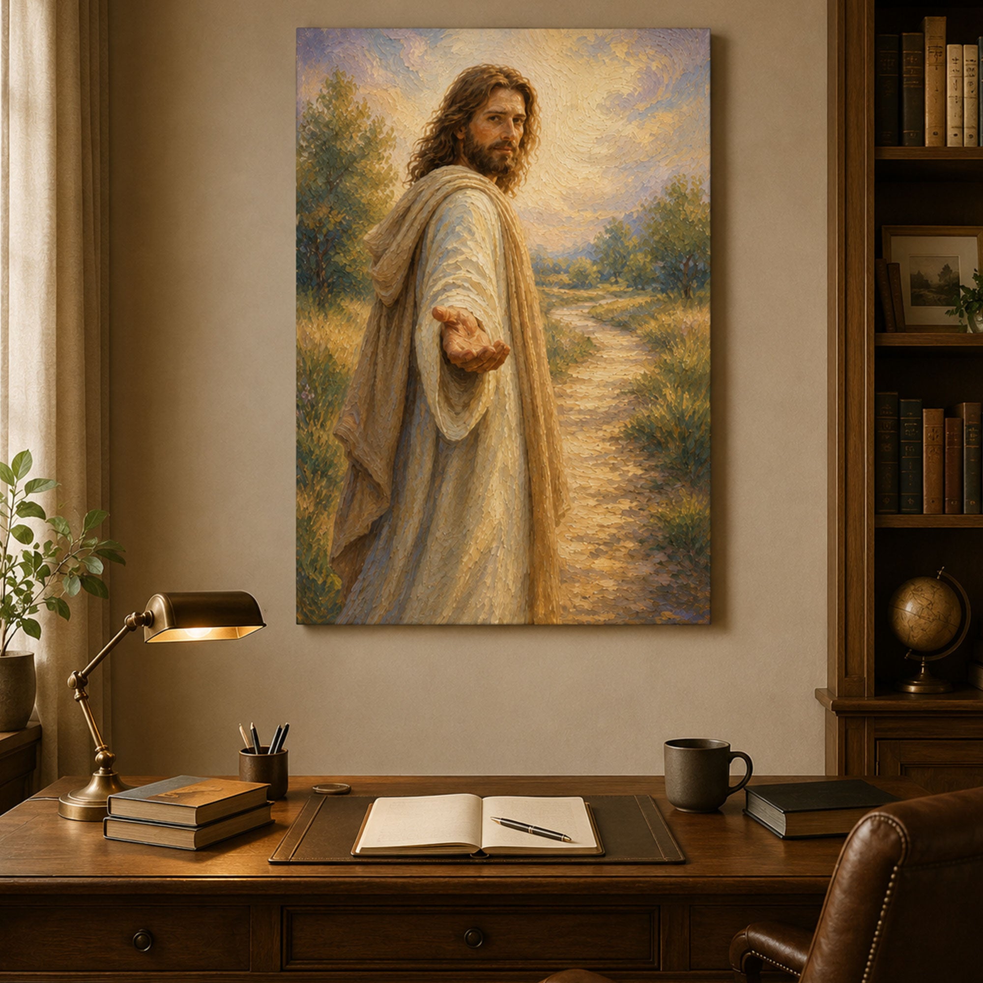 Jesus Reaching Out Canvas Print, Follow Me Christian Wall Art, Peaceful Faith Home Decor