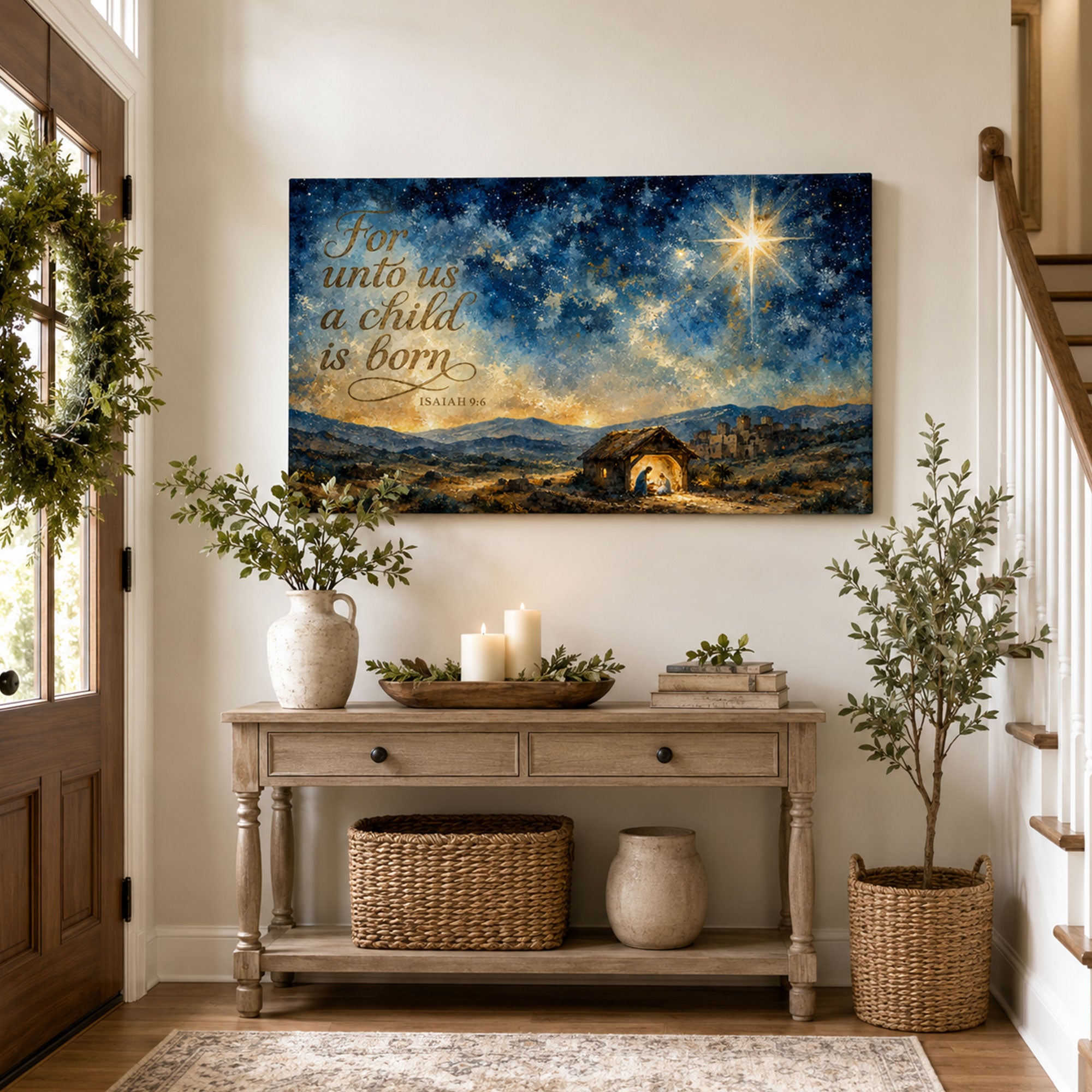For Unto Us a Child Is Born Canvas Print, Isaiah 9:6 Nativity Decor