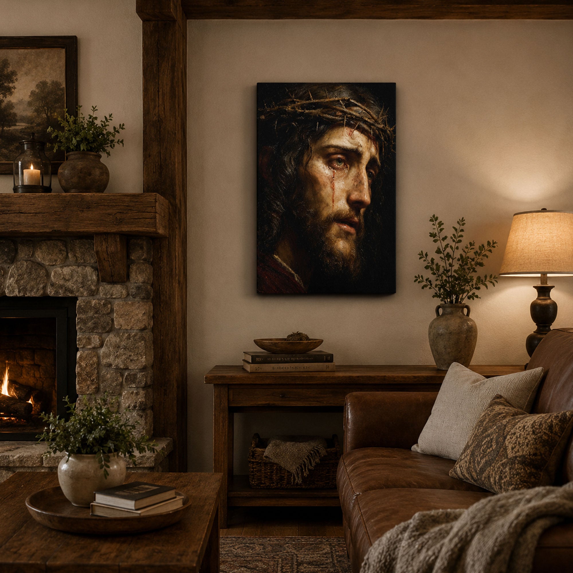 Jesus Crown of Thorns Canvas Print, Passion of Christ Catholic Wall Decor