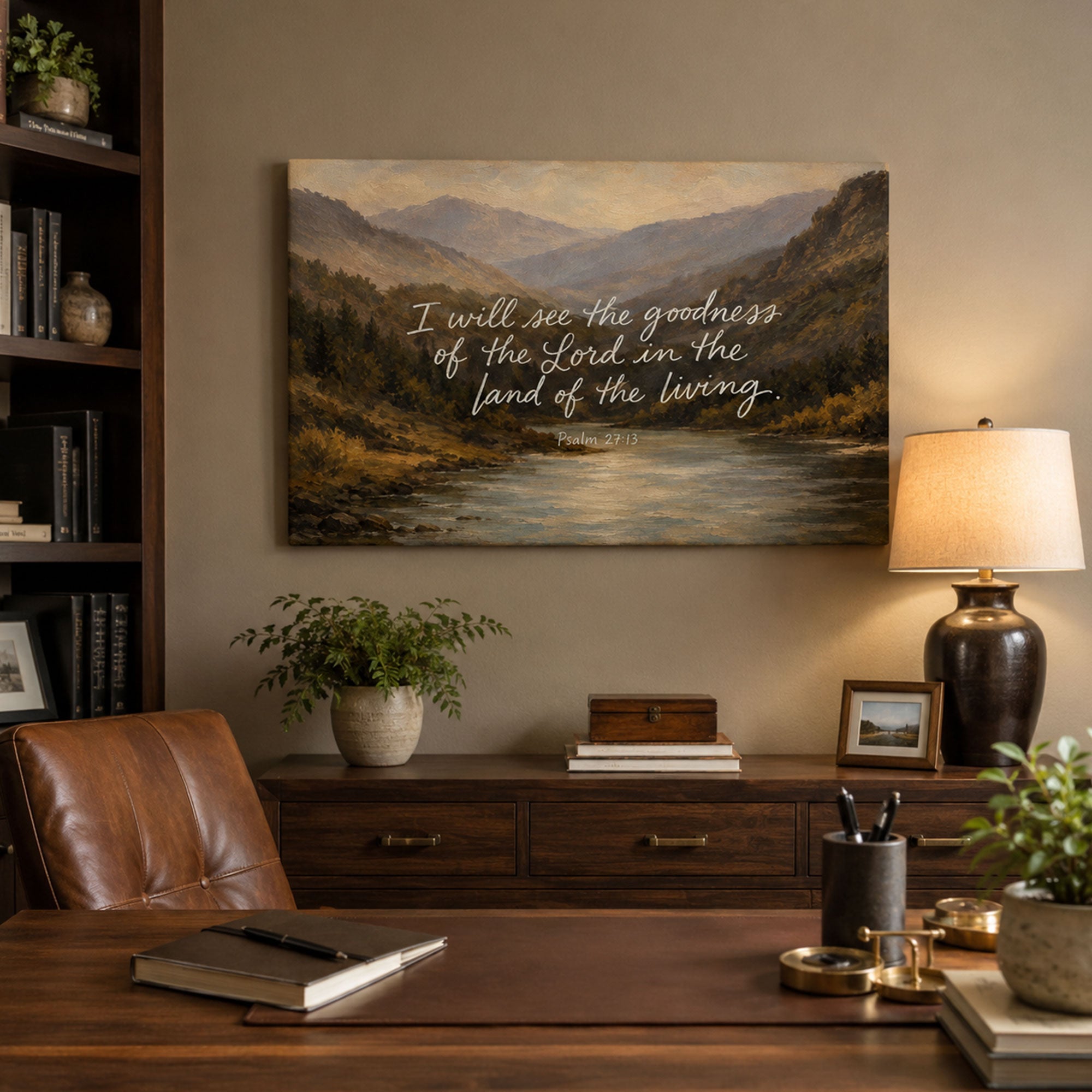 Psalm 27:13 Canvas Print, Mountain River Scripture Wall Art, Christian Faith Home Decor Gift