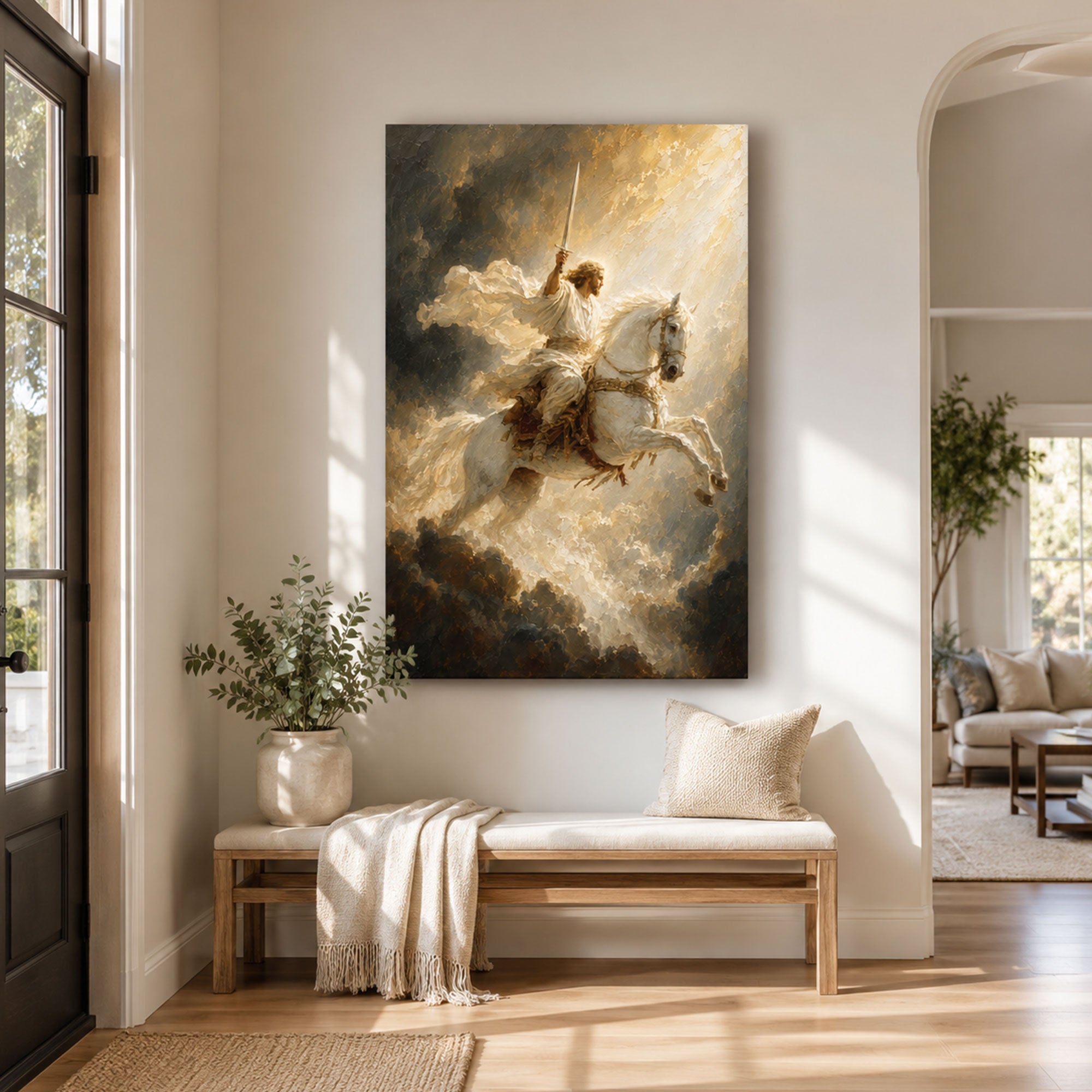 Jesus on the White Horse Canvas Print, Revelation 19:11 Second Coming Christian Wall Decor, Faith Gift