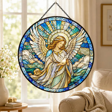 Praying Angel Glass Suncatcher, Christian Memorial Window Hanging Gift for Her