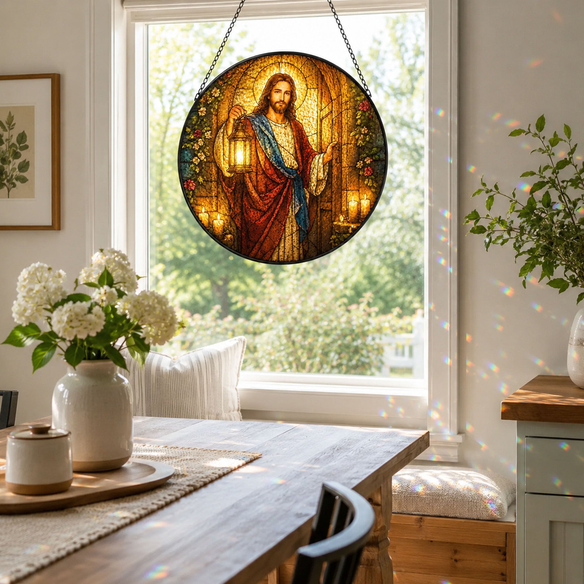Light of the World Jesus Suncatcher, Christian Window Hanging Decor, Faith Gift for Home