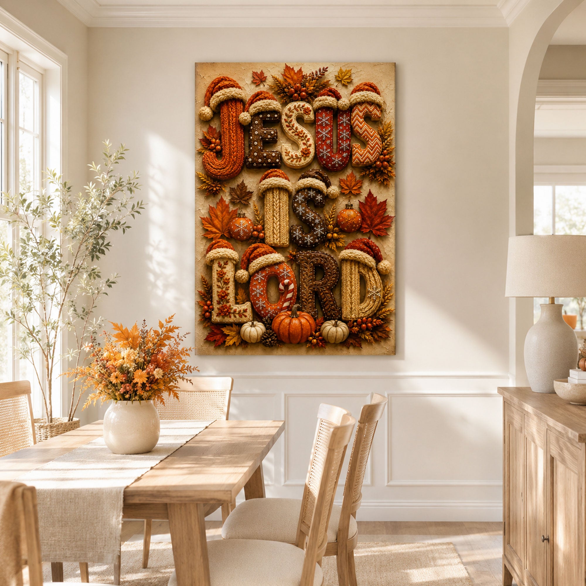Jesus Is Lord Canvas Print, Christian Fall Wall Decor, Autumn Faith Home Decor, Religious Gift