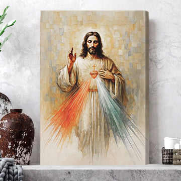 Jesus Divine Mercy Canvas Print, Modern Christian Watercolor Art & Sacred Heart Catholic Canvas