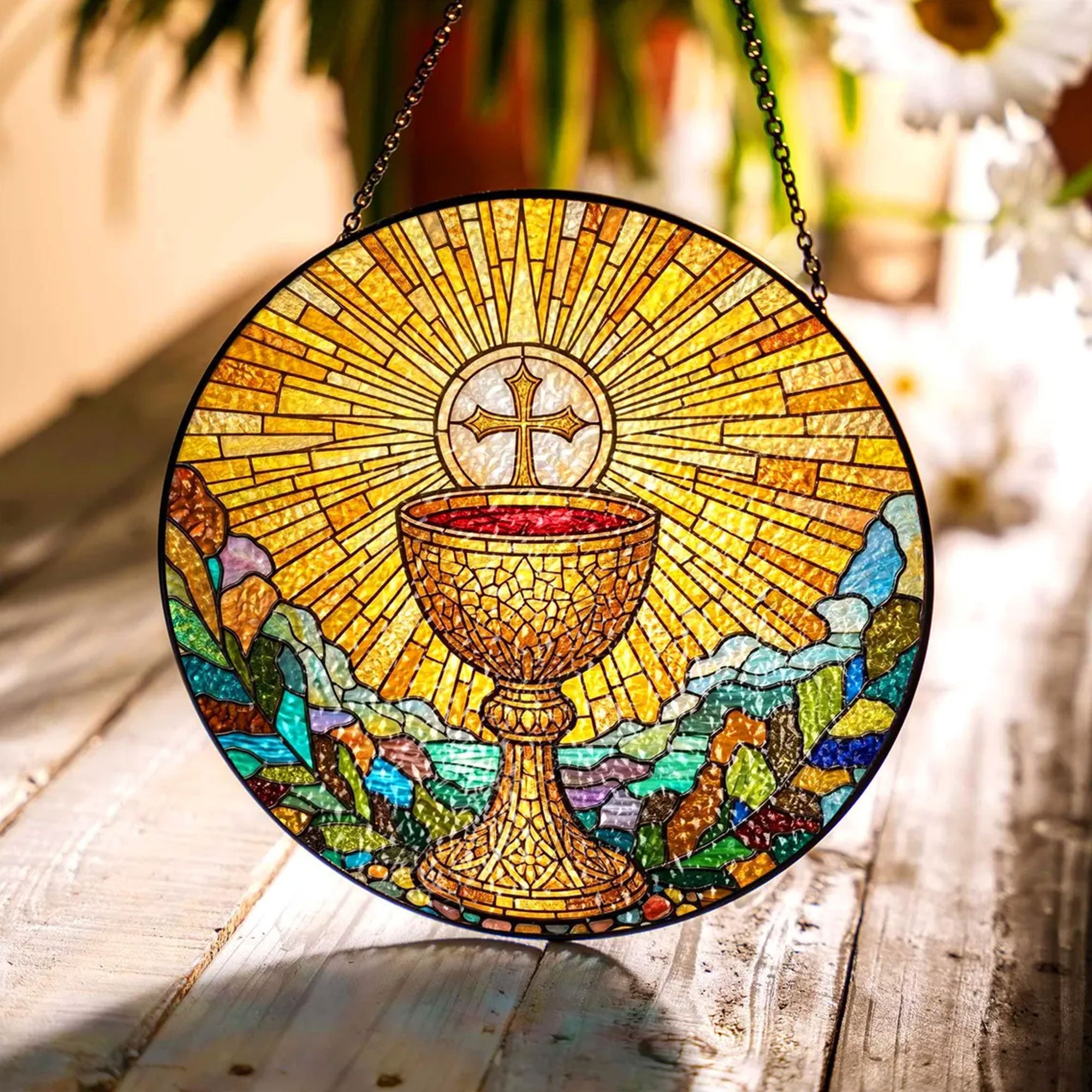 Holy Eucharist Chalice Stained Glass Suncatcher, A Symbol of Faith and Blessing, Catholic First Communion Gift