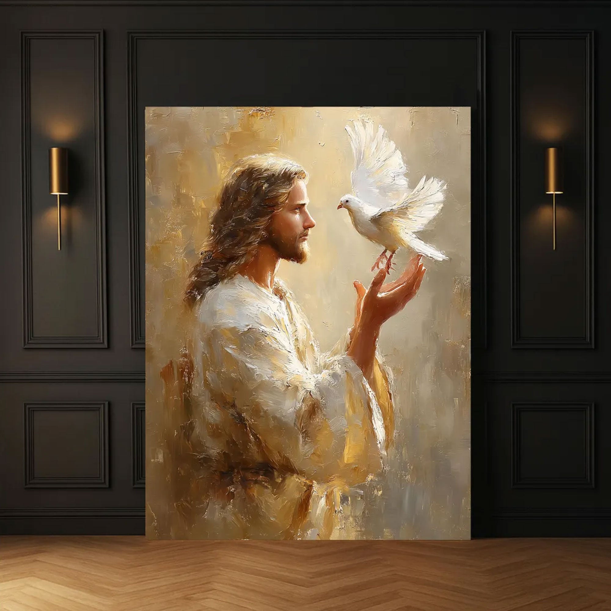 Jesus Dove Canvas Wall Art, Holy Spirit Peace Christian Decor, Faith Inspired Religious Artwork