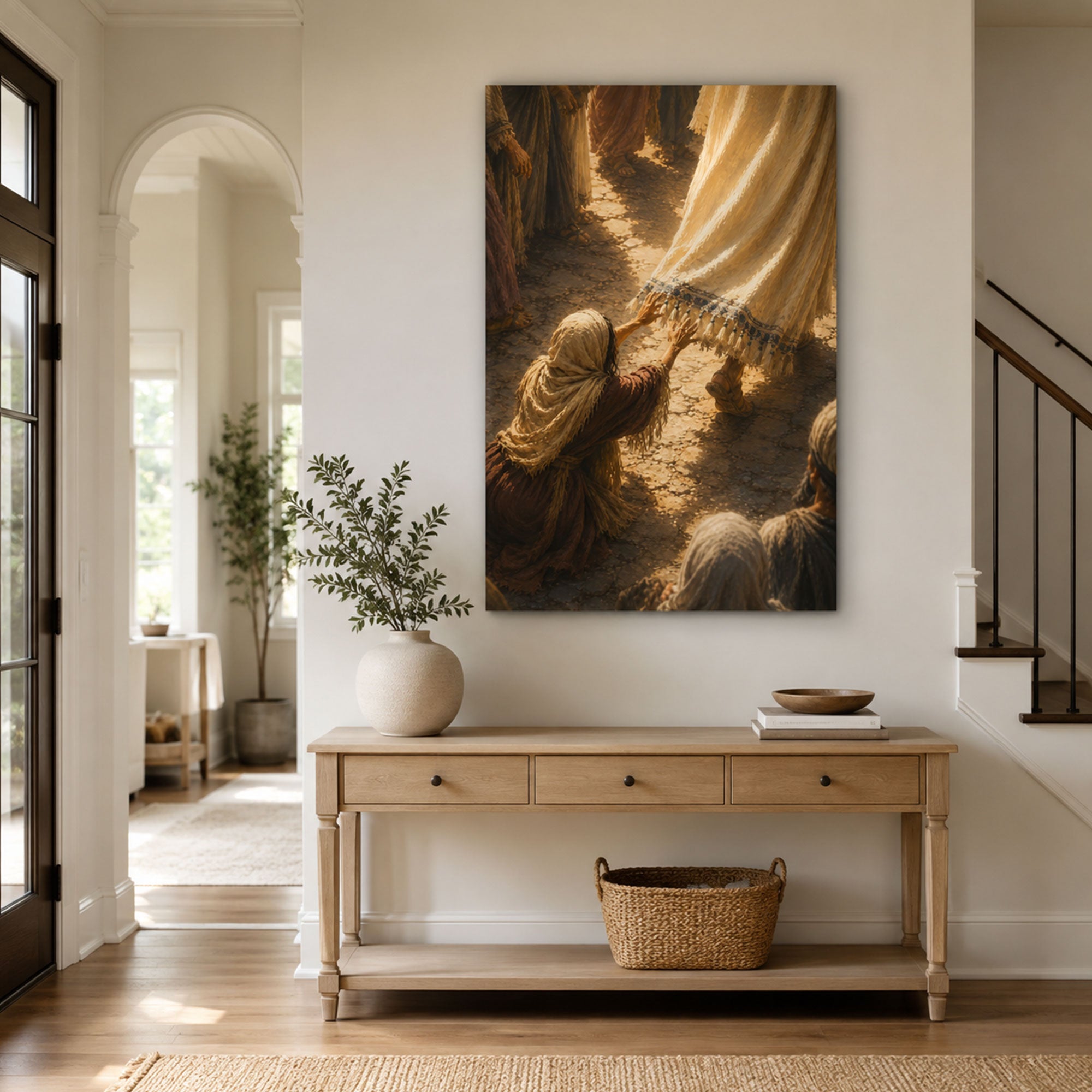 Woman Touching Jesus’ Garment Canvas Print, Healing Faith Christian Art