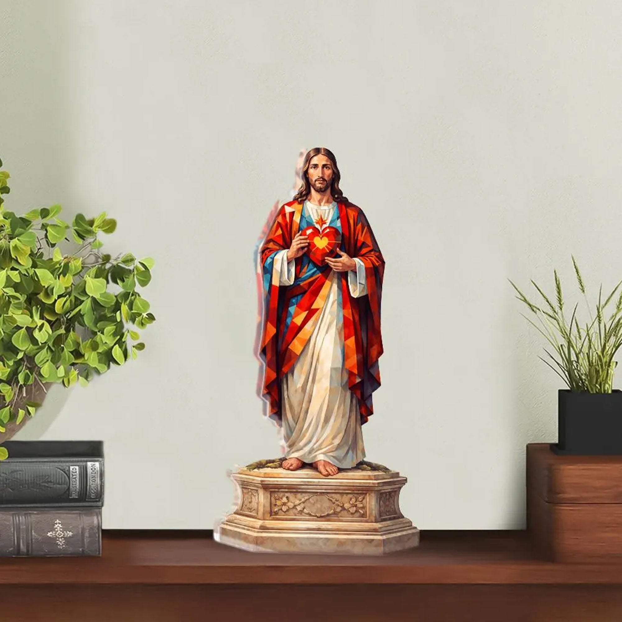 Sacred Heart Jesus Acrylic Block Plaque, Catholic Table Decor, Christian Faith Gift, Religious Home Accent