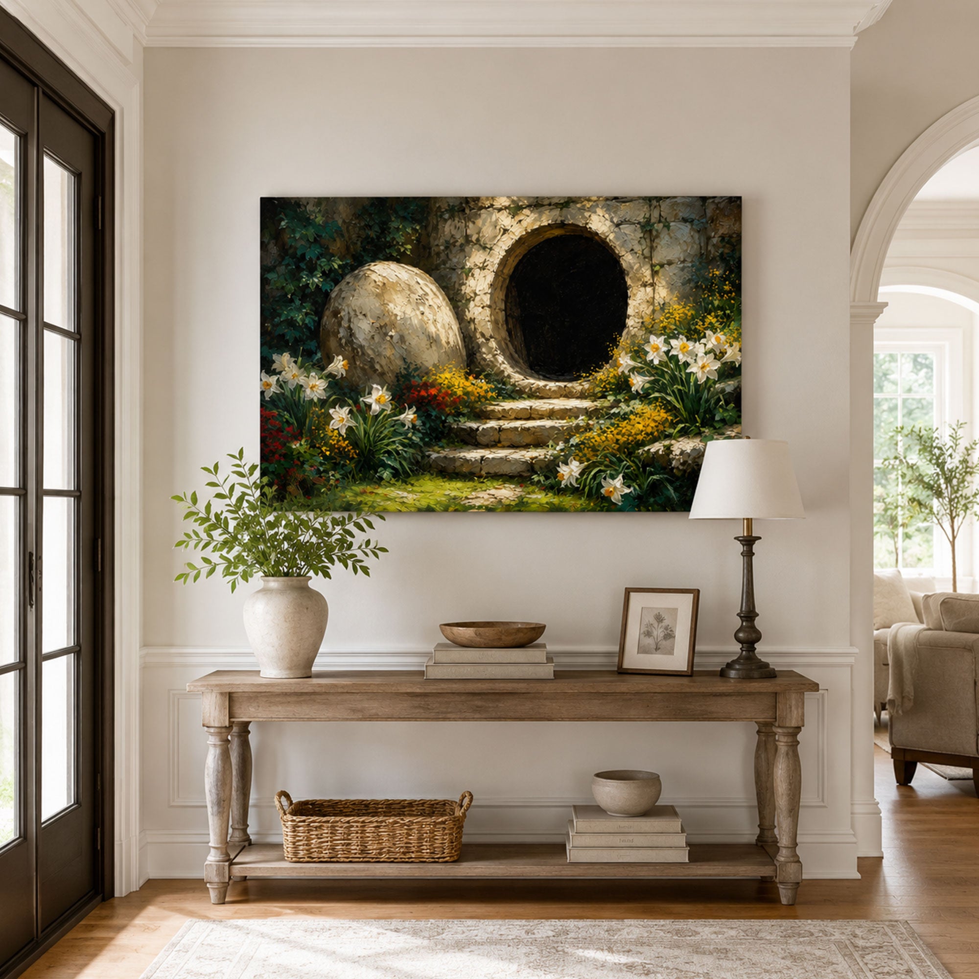 Empty Tomb at Easter Dawn Canvas Print, Resurrection Christian Decor