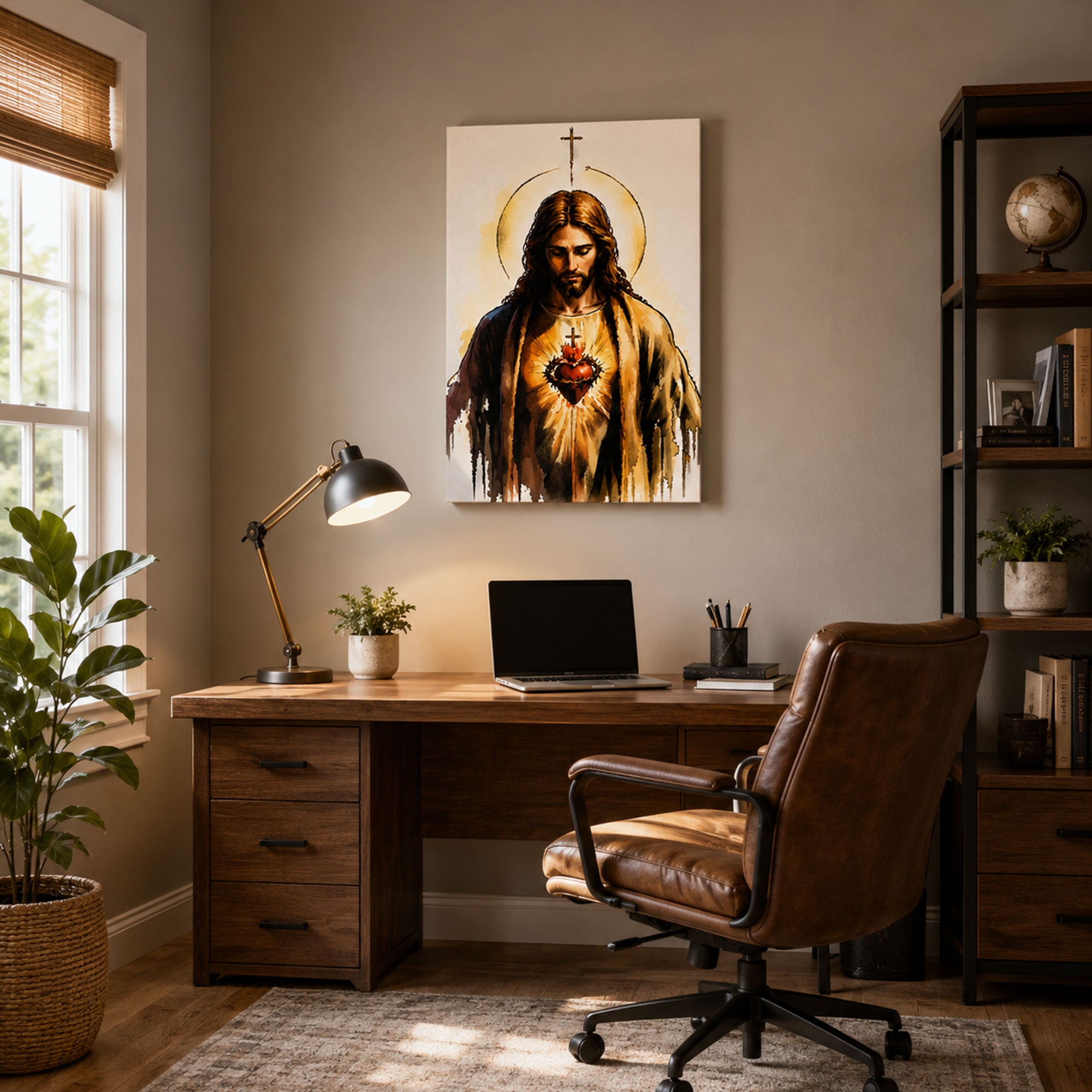 Sacred Heart of Jesus Canvas Print, Watercolor Christian Wall Art, Catholic Faith Home Decor Gift