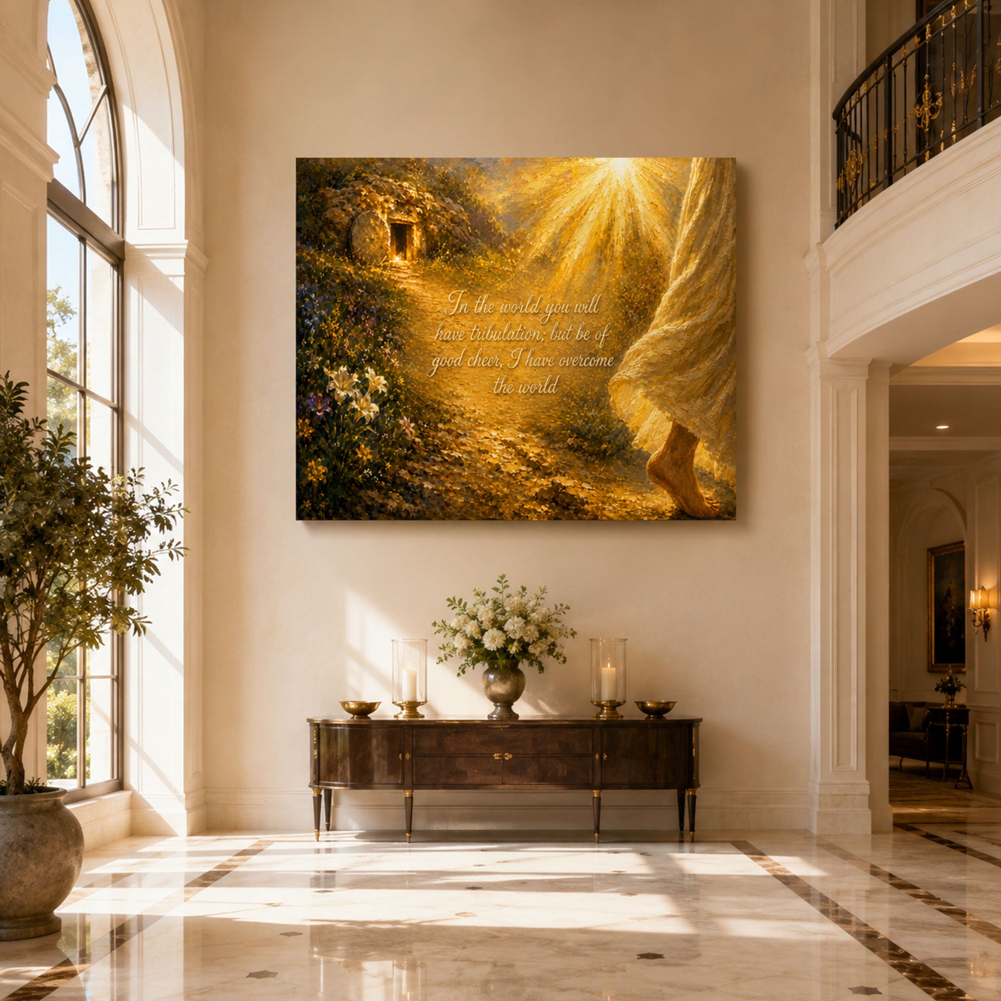 Impasto Jesus Resurrection Canvas Print, Inspirational Christian Scripture Wall Art, Golden Light Faith Decor