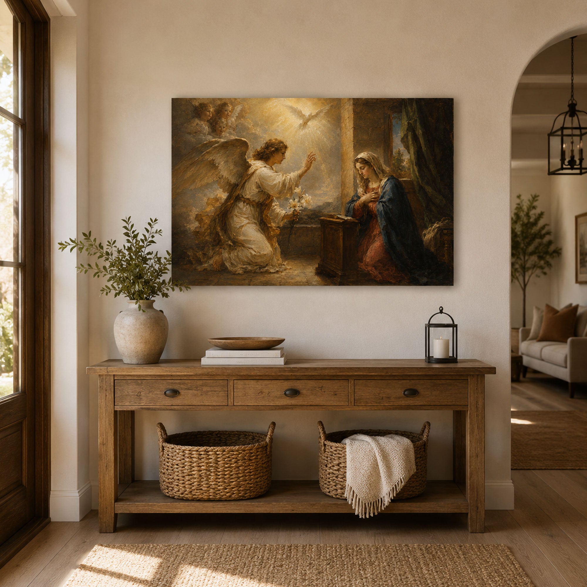 The Annunciation Canvas Print, Angel Gabriel and Virgin Mary Catholic Wall Art