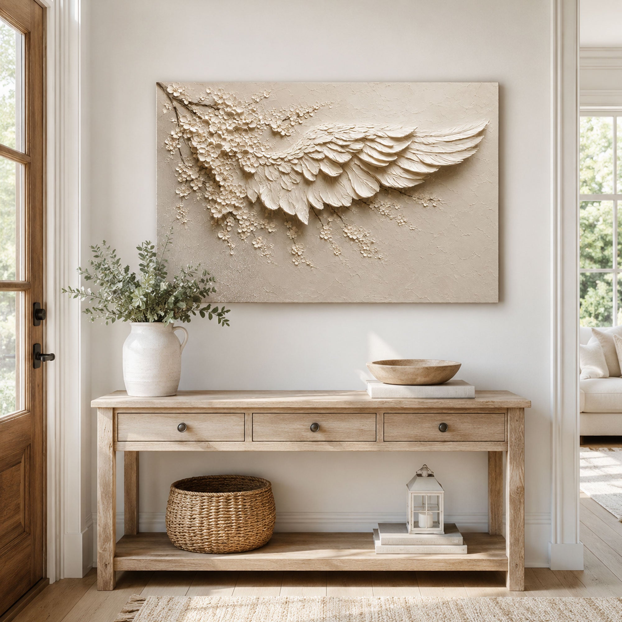 White Angel Wing Canvas Print, Christian Home Decor