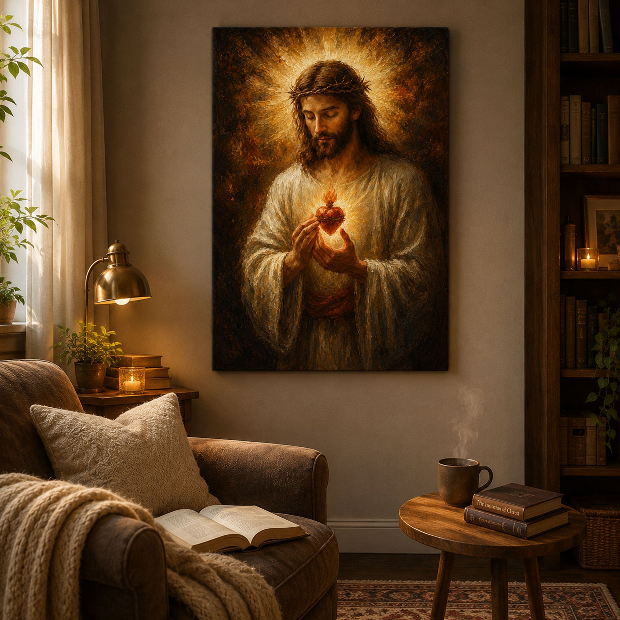 Sacred Heart of Jesus Canvas Print, Crown of Thorns Catholic Wall Art, Faith Home Decor