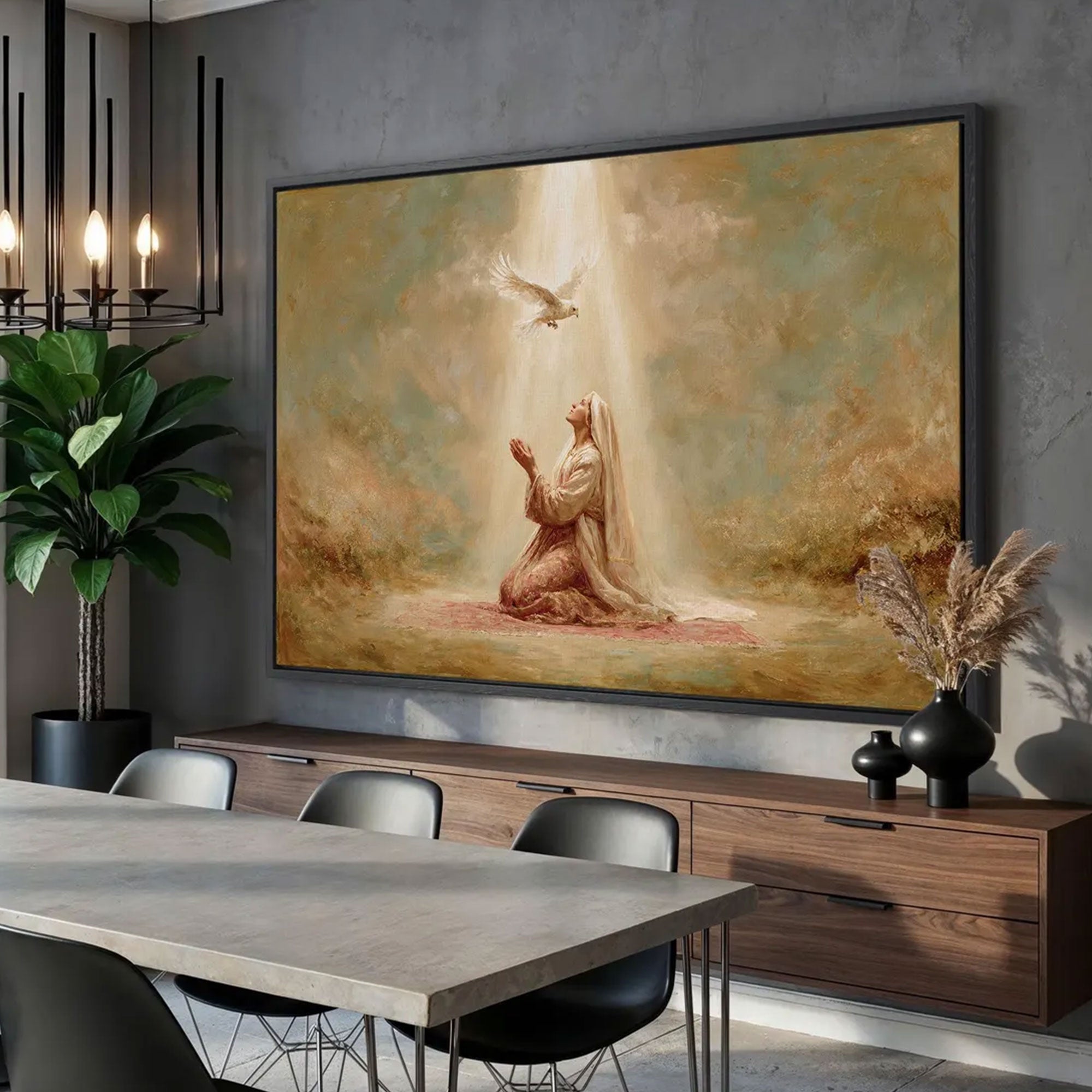Praying Madonna & Dove Canvas Print, Virgin Mary Catholic Art Home Decor