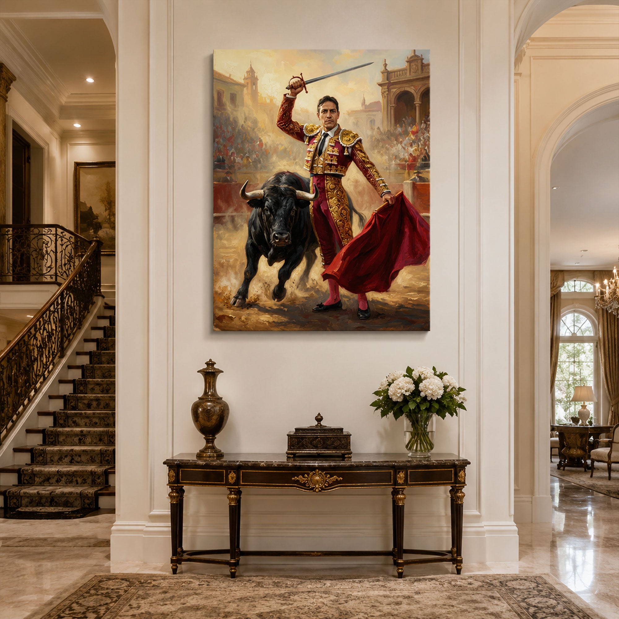 Custom Face For Dad Matador Canvas, Personalized Bullfighter Portrait, Funny Father’s Day Gift