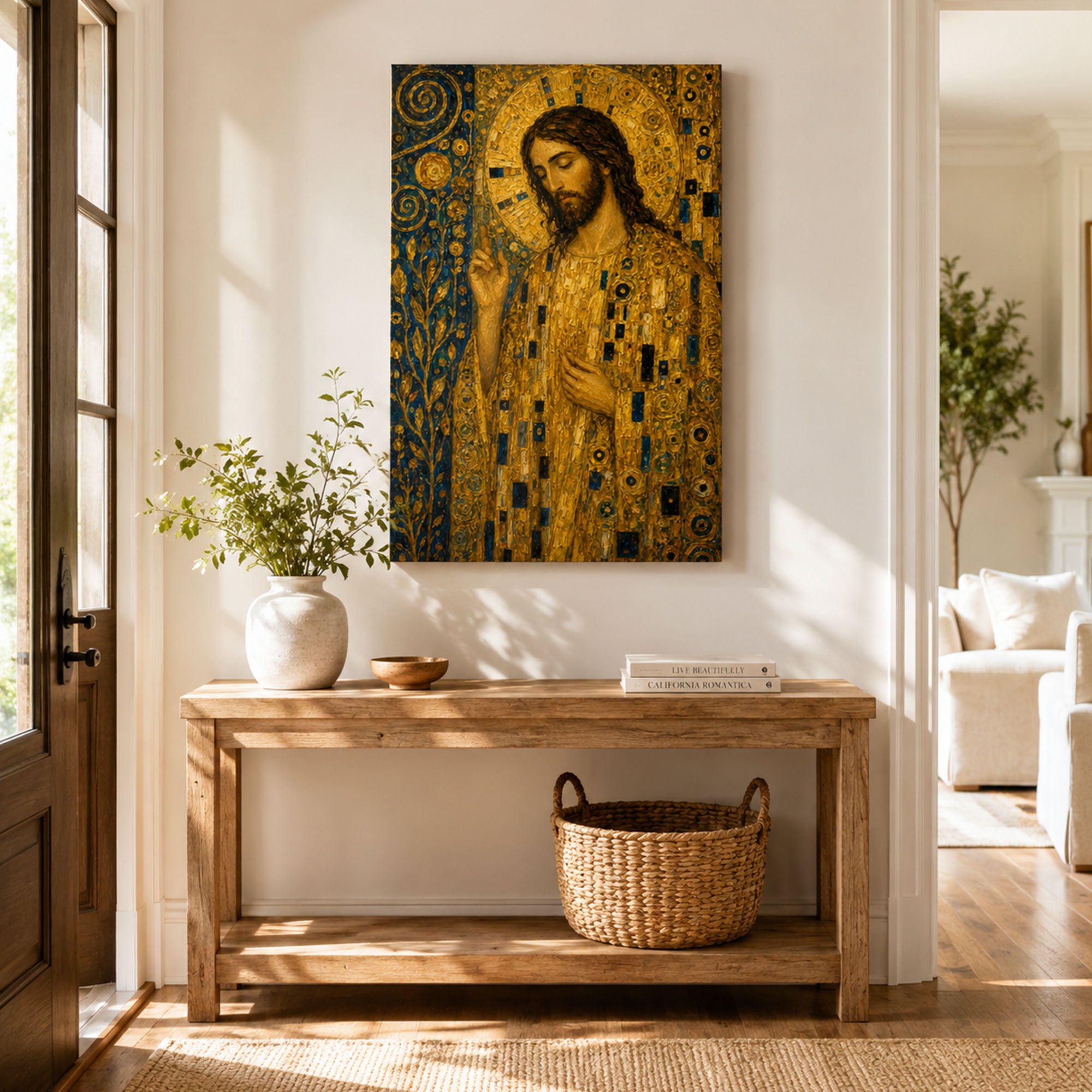 Jesus Christ Golden Mosaic Canvas Print, Sacred Christian Wall Decor, Catholic Faith Gift