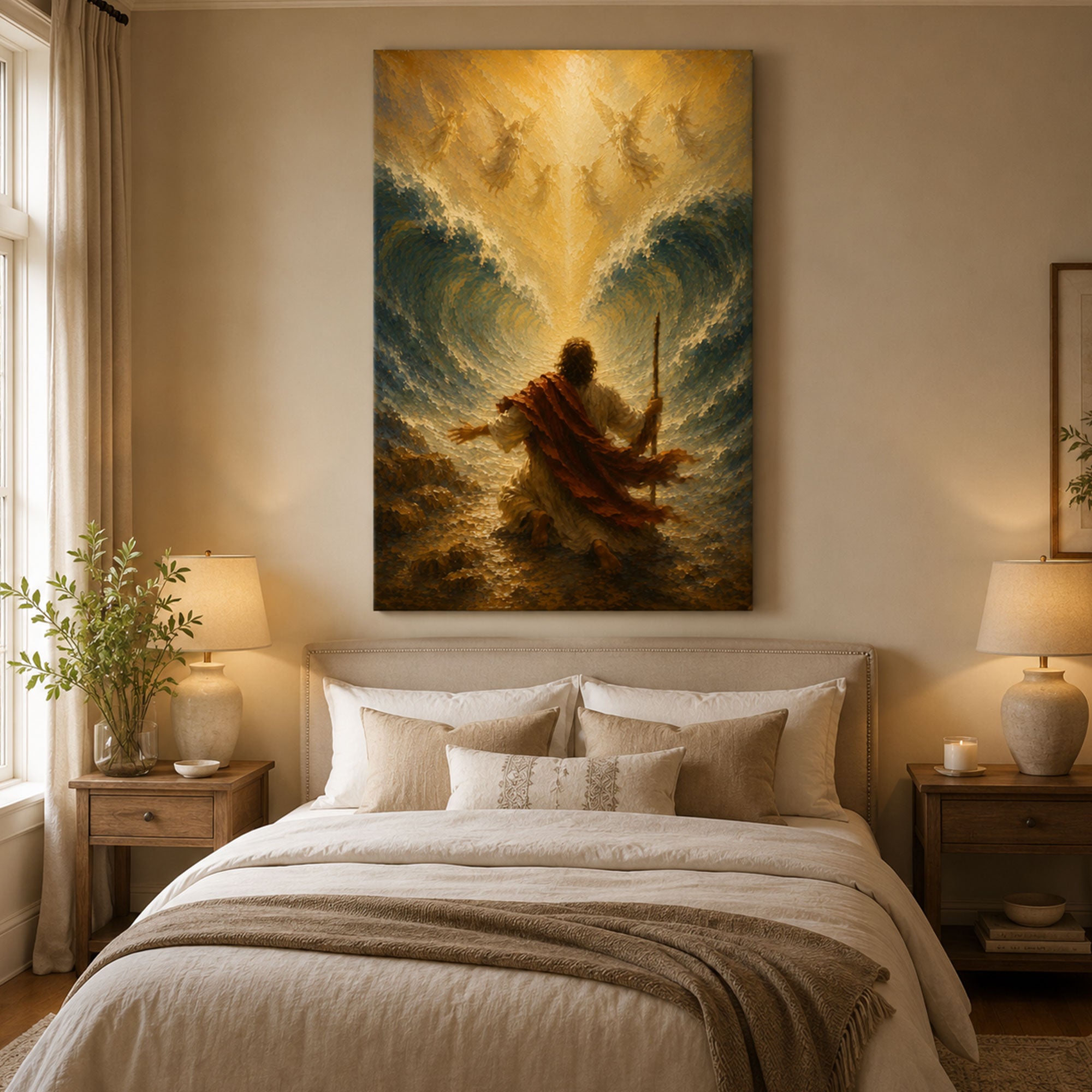 Moses Parting the Red Sea Canvas Print, Christian Bible Story Wall Art, Faith and Deliverance Home Decor