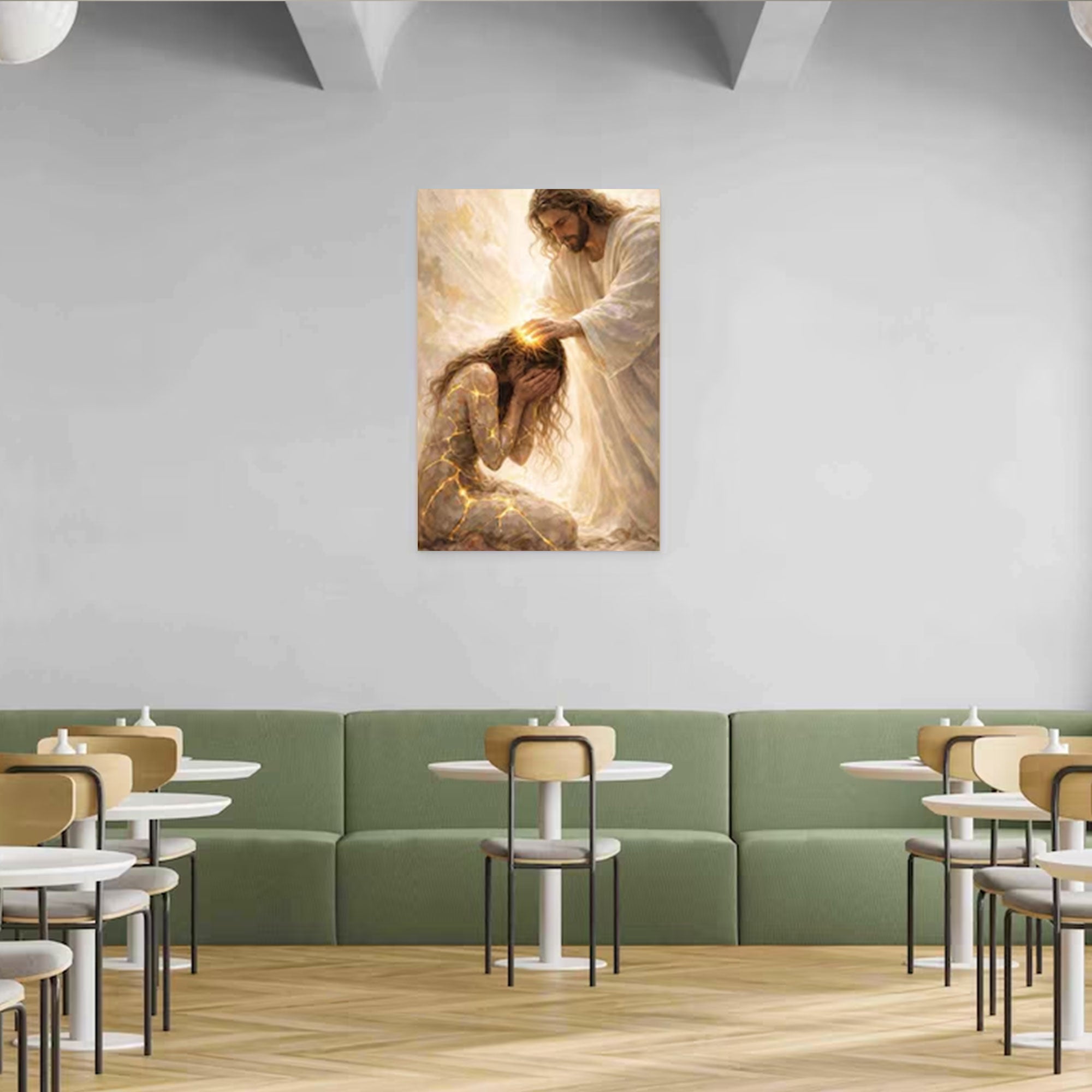 Healed By Him Canvas Print, Jesus and Woman Wall Art, Christian Healing Artwork, Religious Home Decor