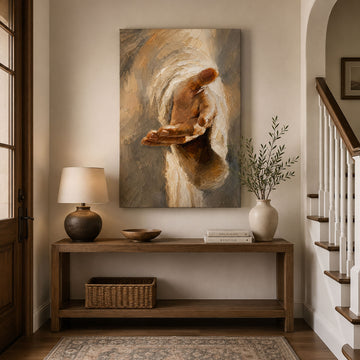 Jesus Reaching Hand Canvas Print, Soft Brush Christian Wall Decor for Home