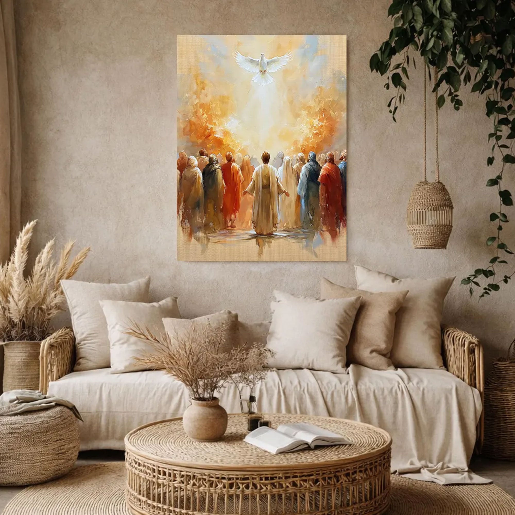 Pentecost Holy Spirit Canvas Print, Dove Christian Wall Art, Biblical Fire Faith Decor