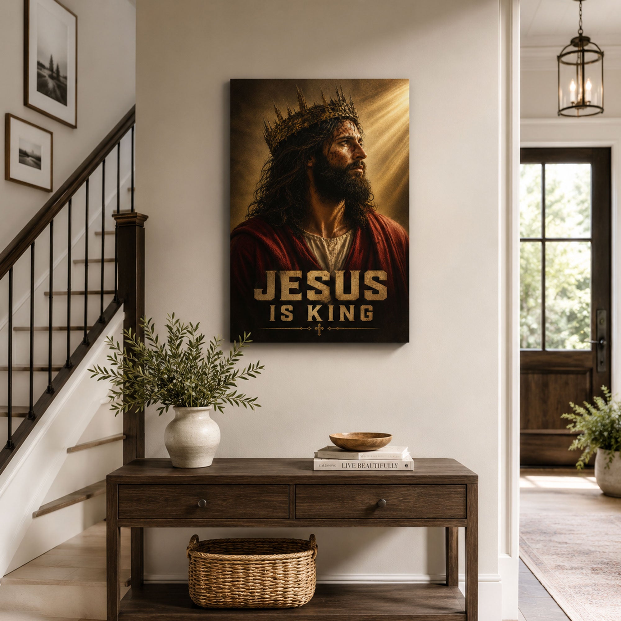 Jesus Is King Crown of Thorns Canvas Print, Bold Christian Home Decor
