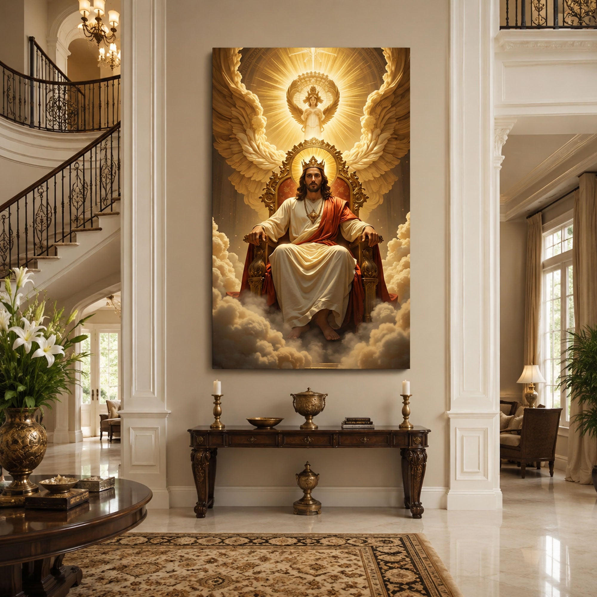 Jesus Christ Enthroned in Heaven Canvas Print Heavenly King Christian Wall Art Sacred Faith Home Decor