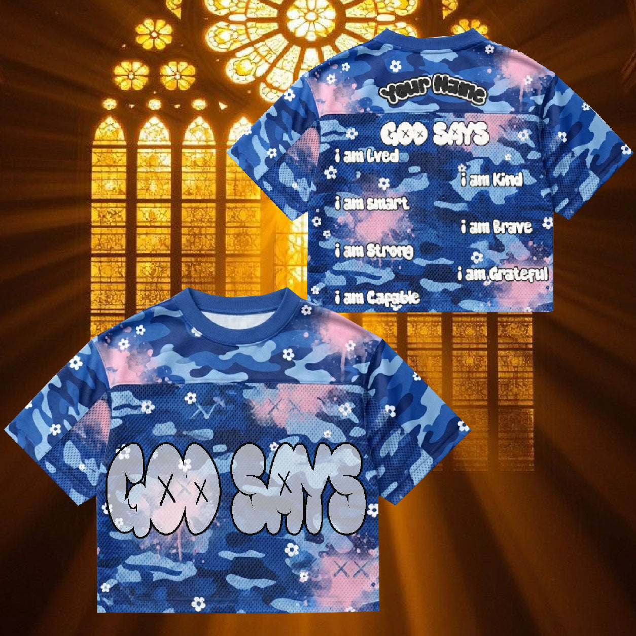 Personalized God Says Mesh Jersey, Custom Name Christian Affirmation Apparel