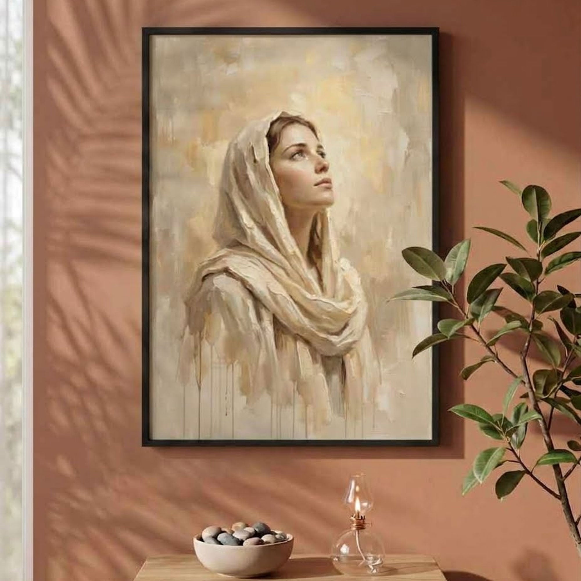 Above Bed Virgin Mary Canvas Print, Catholic Madonna Wall Art, Blessed Mother Bedroom Decor, Inspirational Faith Gift