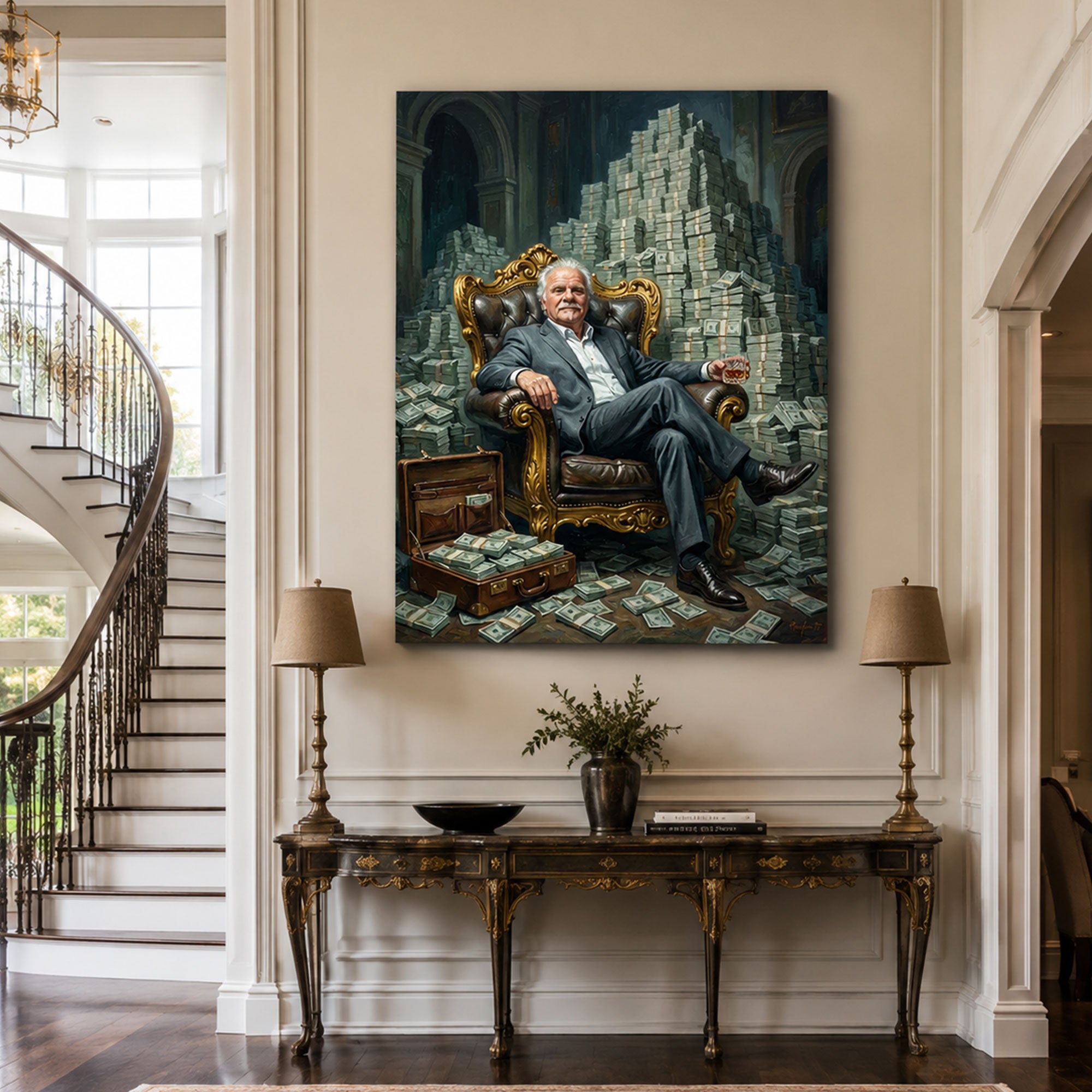 Custom Face For Dad Money Monarch Canvas, Personalized Cash King Portrait, Funny Father’s Day Gift