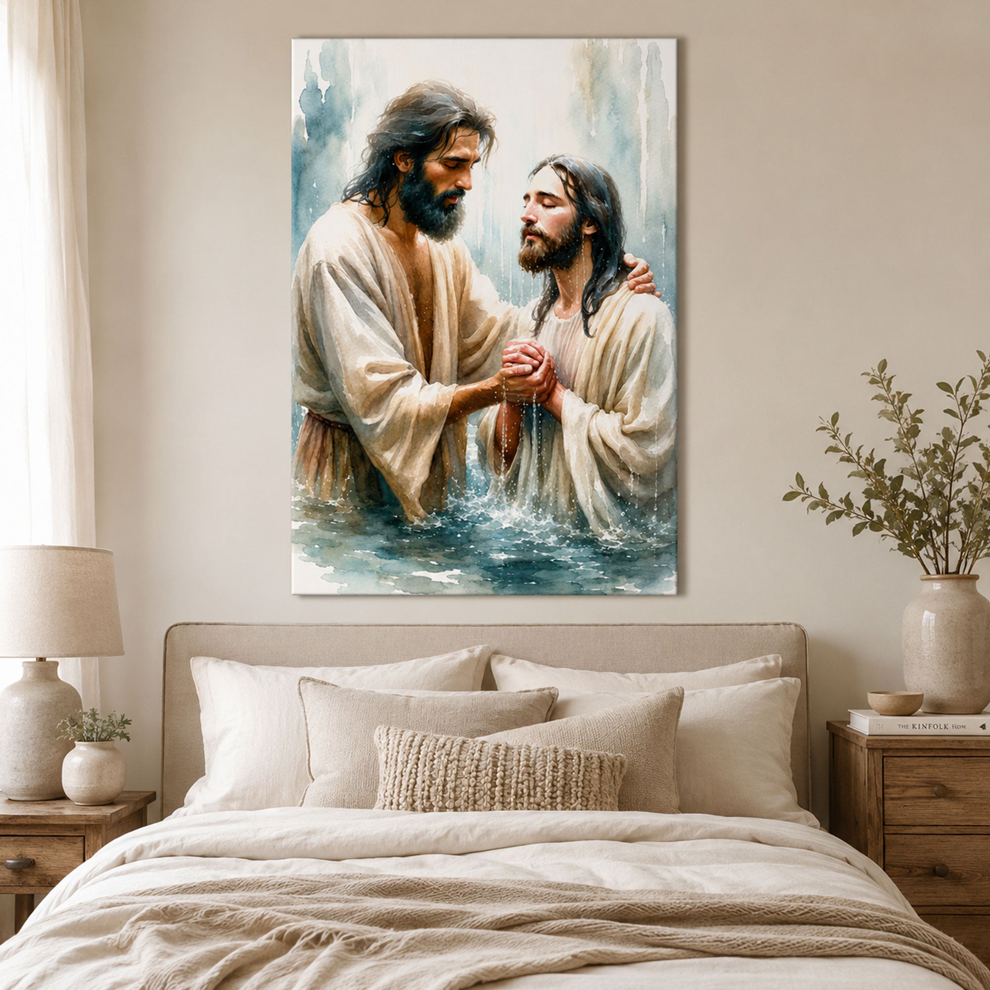 Baptism of Jesus Canvas Print, Catholic Christian Wall Art, Faith Home Decor Gift