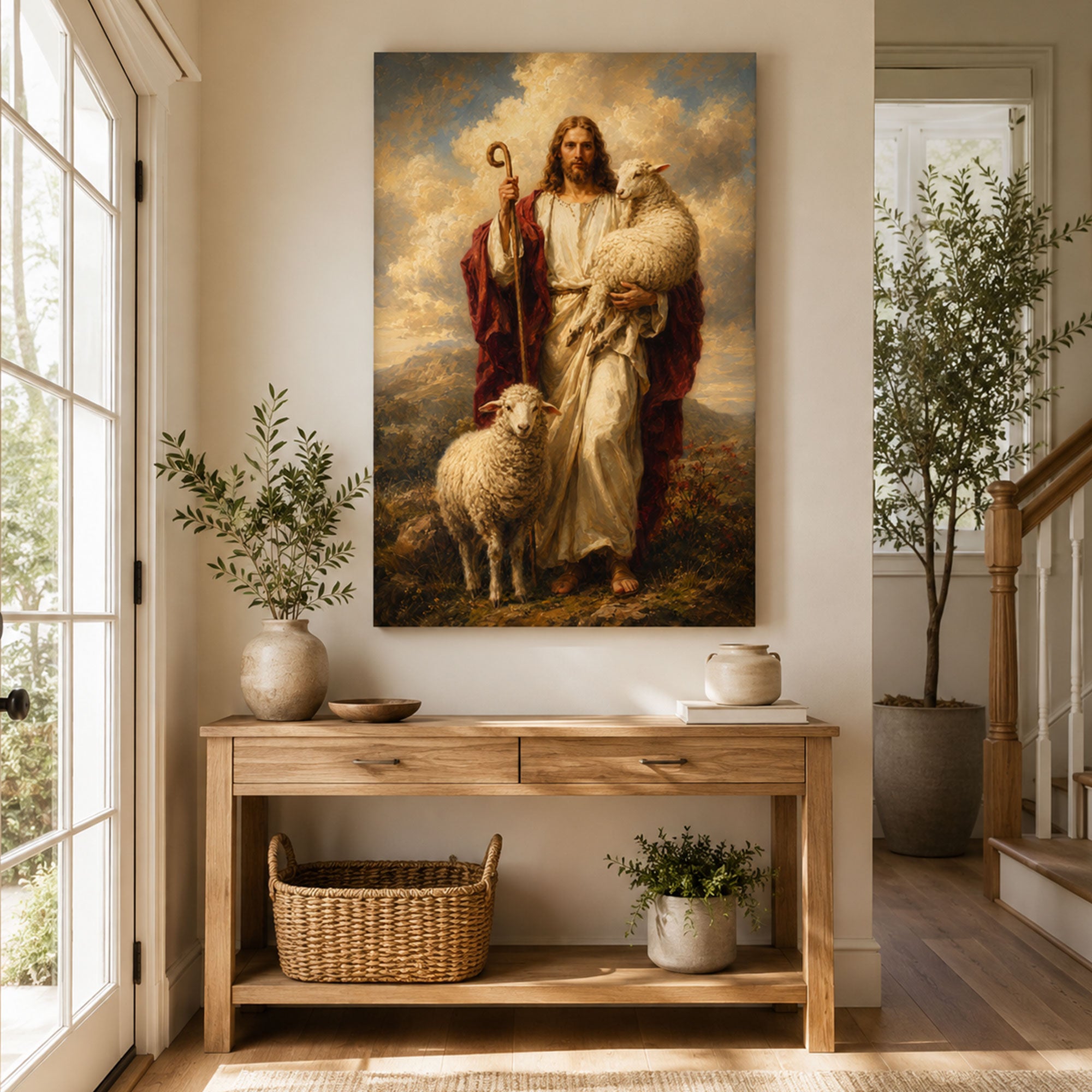 Jesus the Good Shepherd Canvas Print, Christ Holding the Lamb Christian Wall Decor, Faith Gift