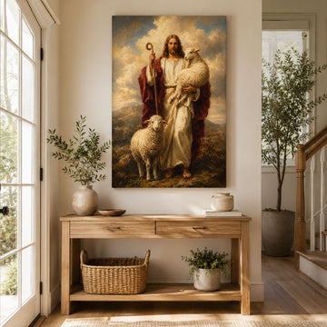 Jesus the Good Shepherd Canvas Print, Christ Holding the Lamb Christian Wall Decor, Faith Gift