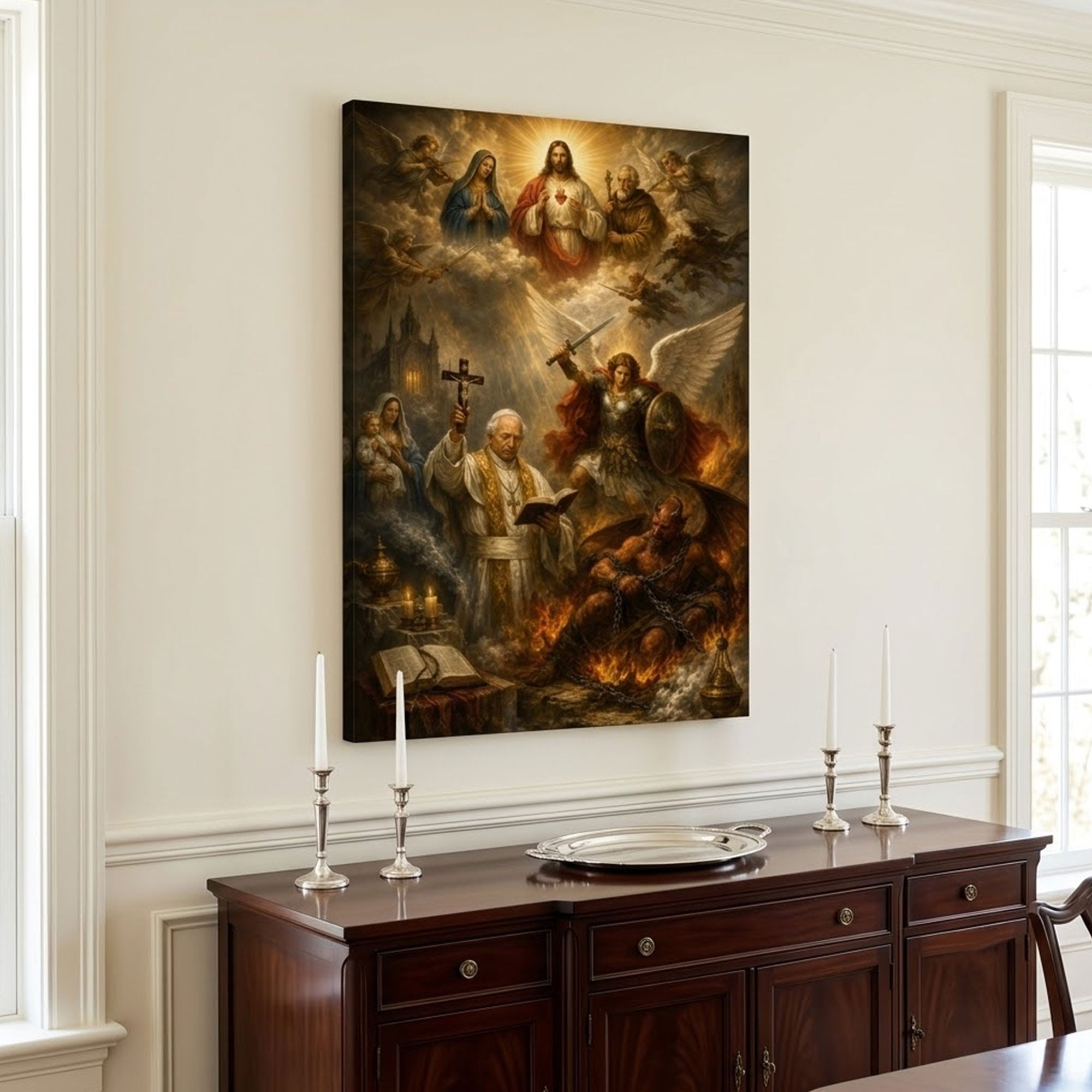 Saint Michael Prayer with Pope Leo XIII Canvas Print, Catholic Faith Art