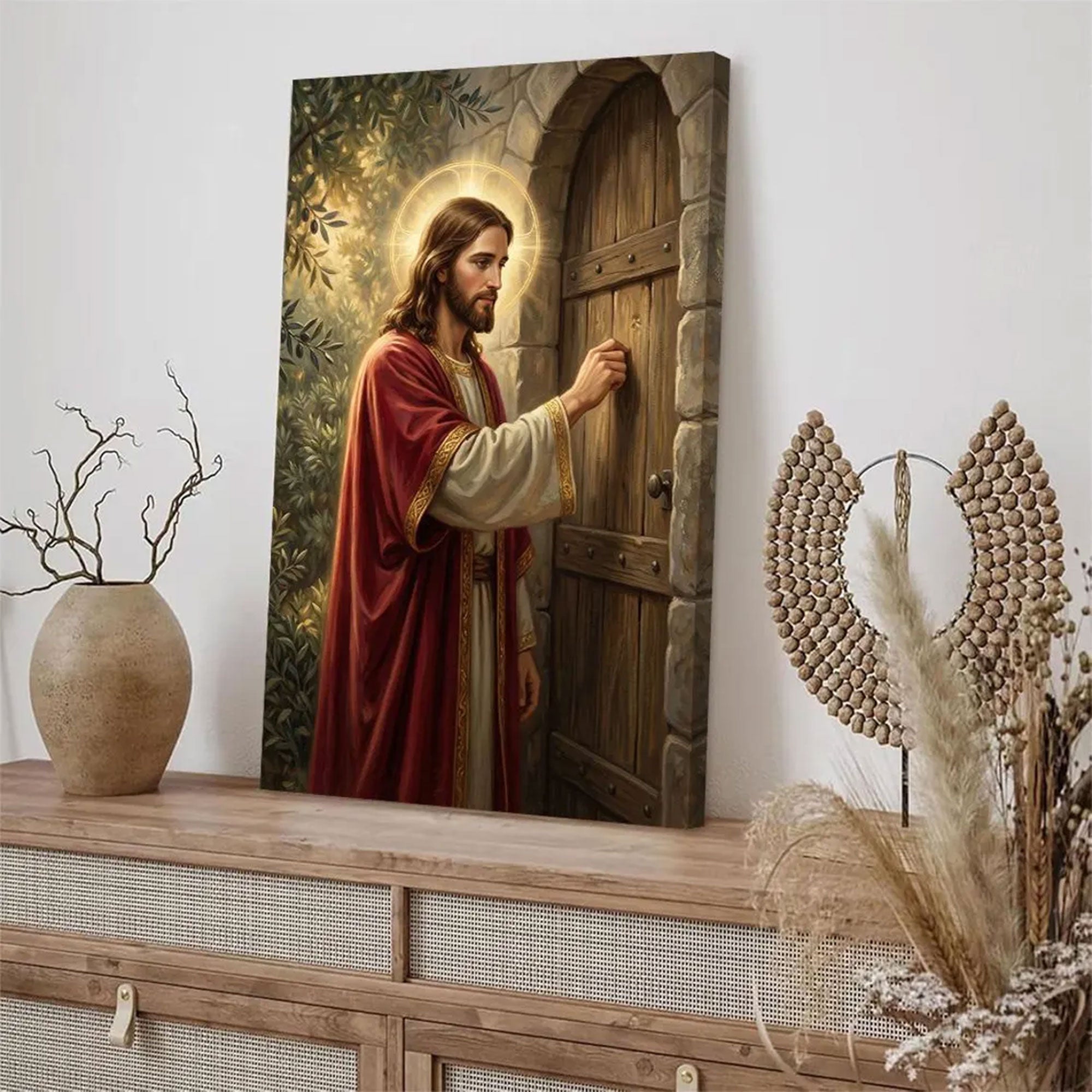 Jesus Knocking Door Wall Art, Christian Canvas Print, Biblical Faith Home Decor, Religious Gift Idea