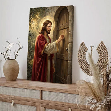 Jesus Knocking Door Wall Art, Christian Canvas Print, Biblical Faith Home Decor, Religious Gift Idea