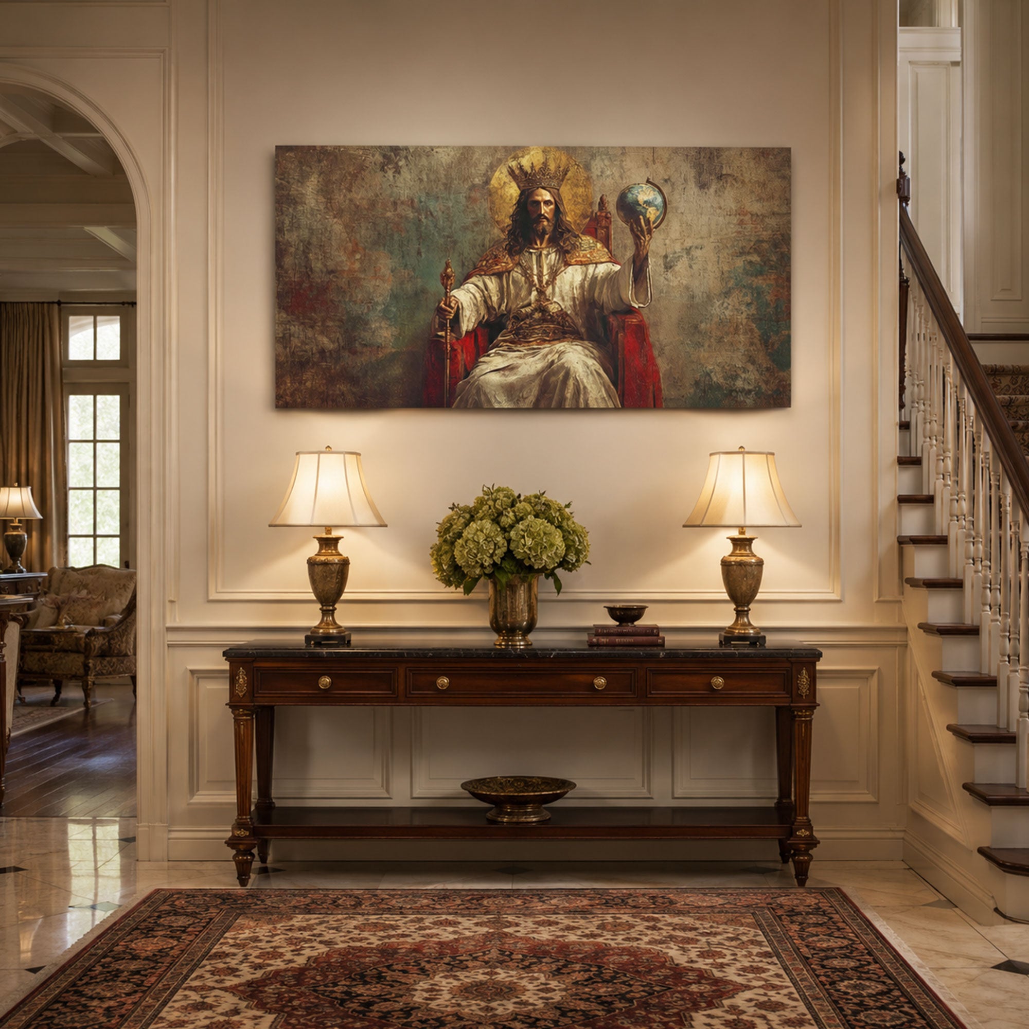 Christ the King Enthroned Renaissance Style Canvas Print Redeemer Ruler of the World Large Christian Wall Art