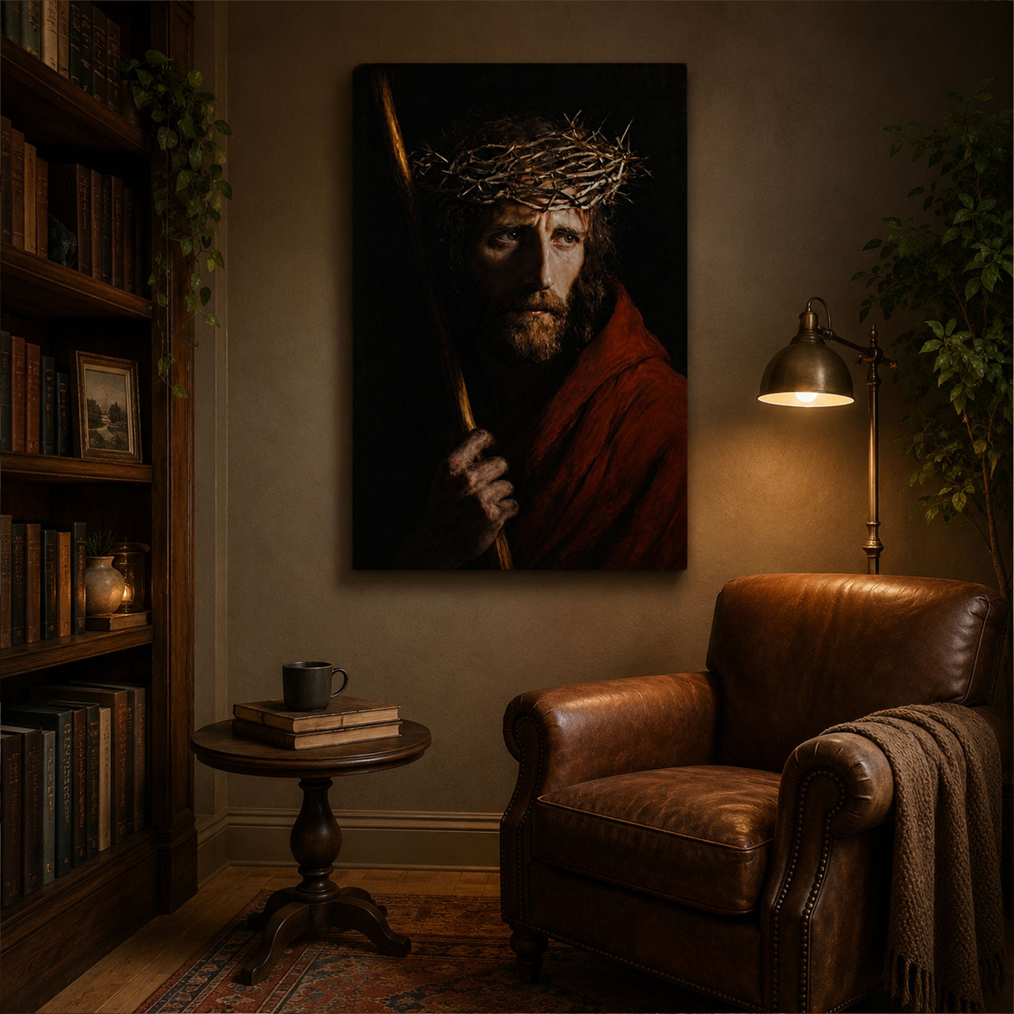 Crown of Thorns Jesus Canvas Print, Passion of Christ Catholic Wall Art, Dark Christian Home Decor