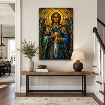 Saint Michael with Sword Canvas Print, Catholic Christian Home Decor, Religious Gift