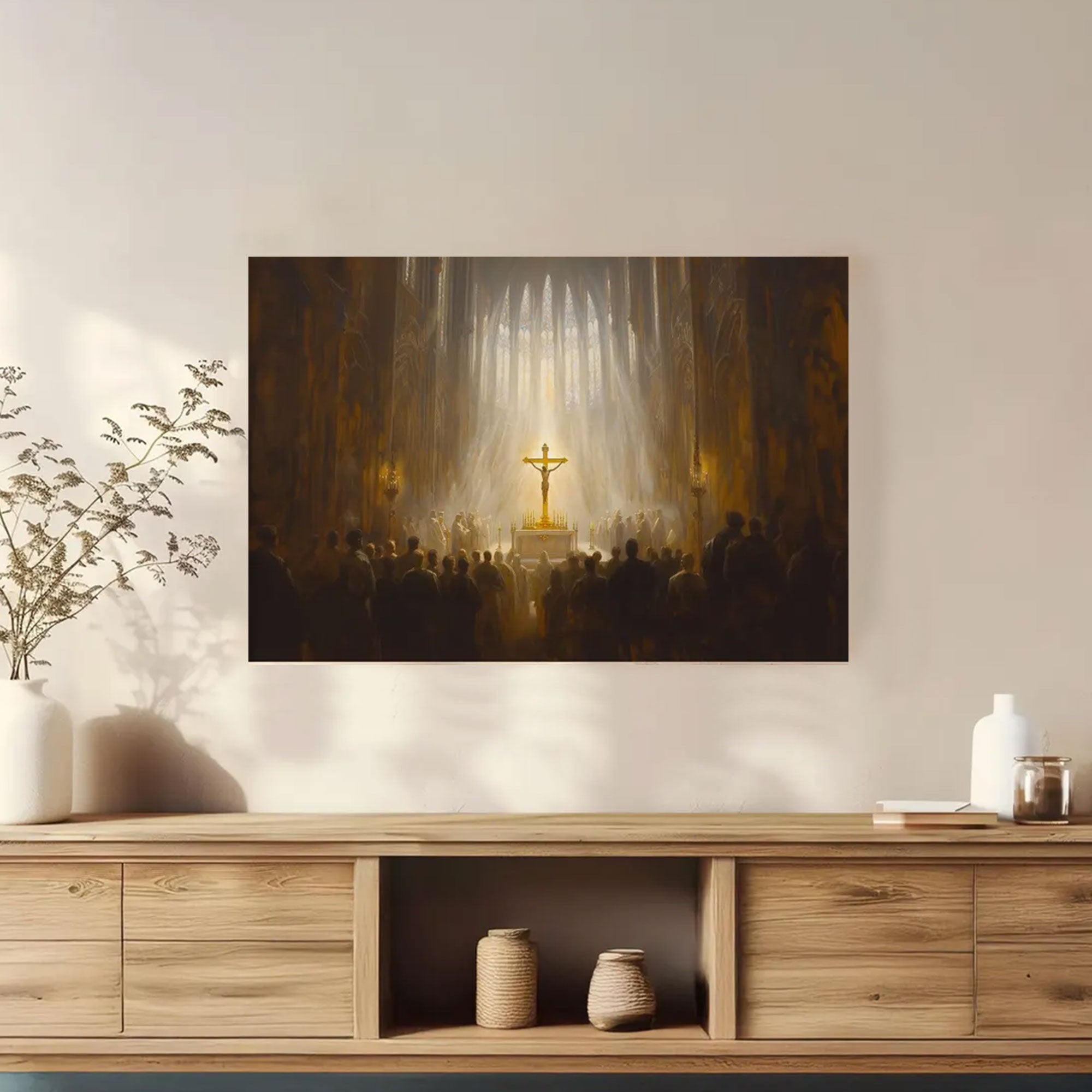 Traditional Catholic Mass Art, Gothic Cathedral Architecture Print, Holy Crucifix Wall Decor