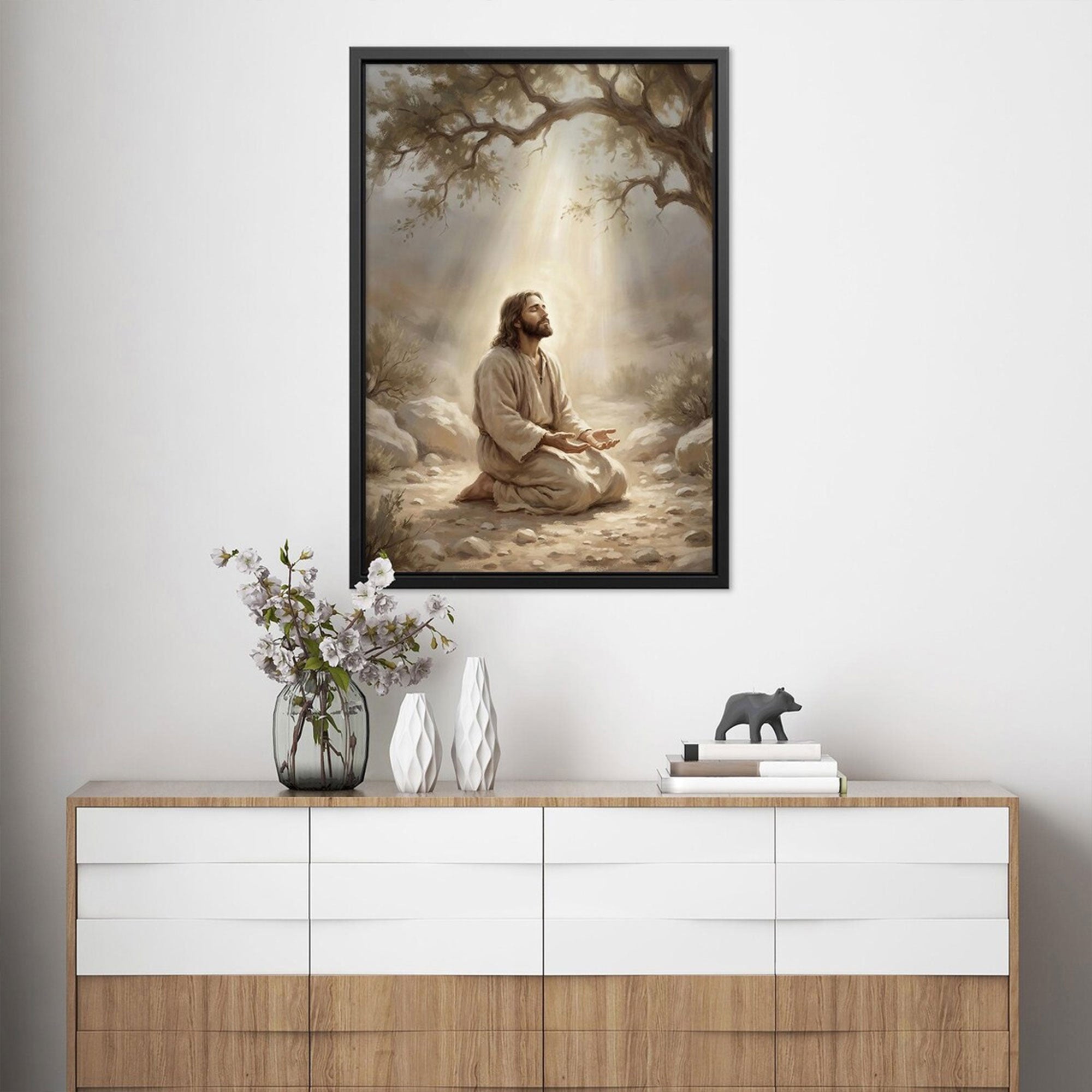 Jesus Praying Canvas Print, Christian Wall Art, Prayer Inspired Religious Home Decor Gift